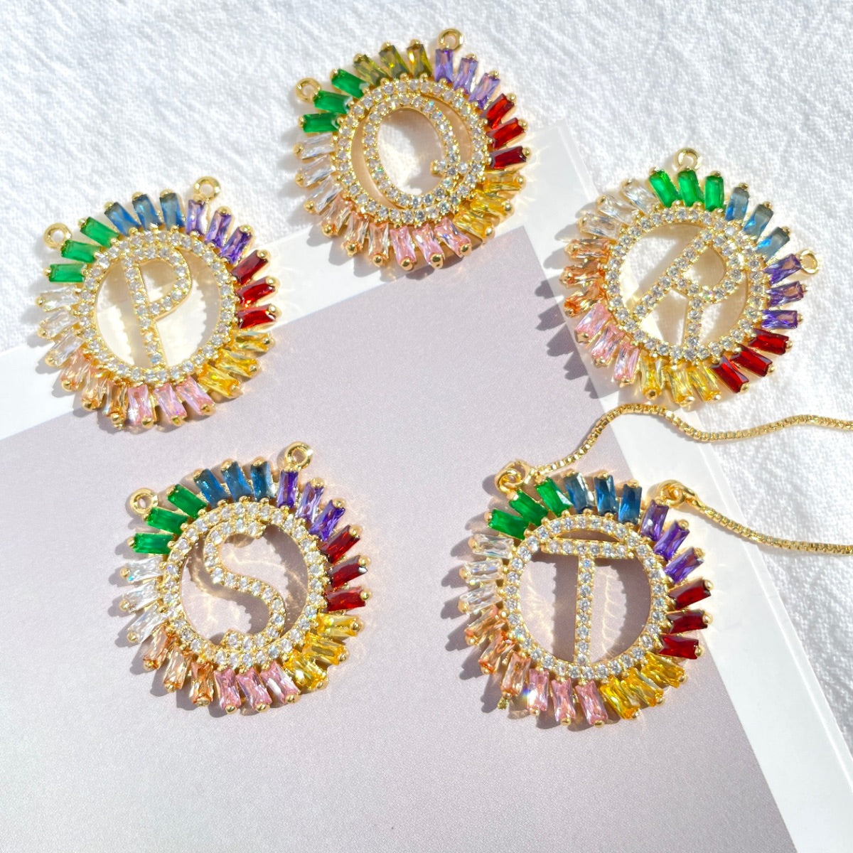 10pcs/lot Multicolor CZ Pave Gold Plated Rainbow Initial Alphabet Letter Charms CZ Paved Charms Initials & Numbers Charms Beads Beyond