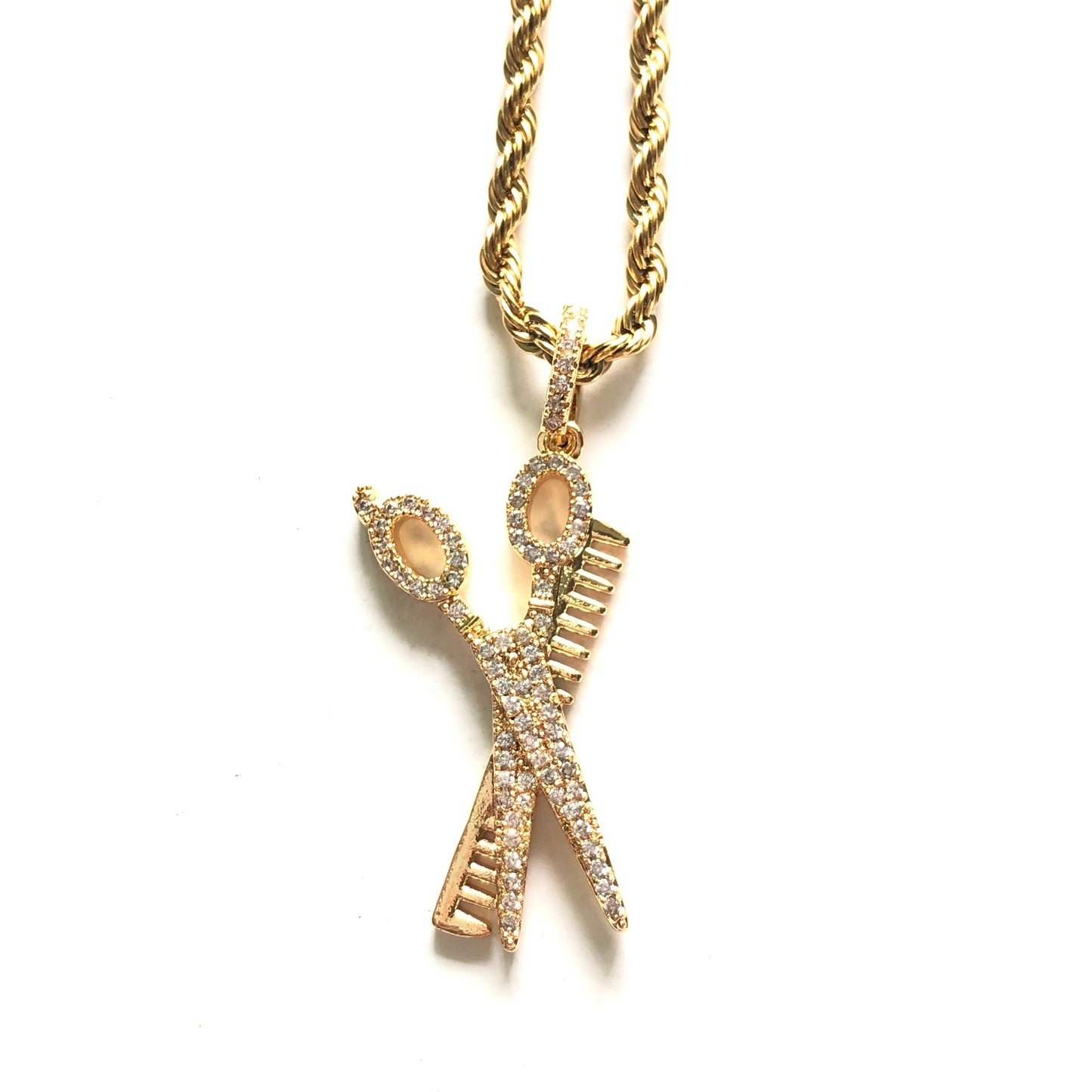 5pcs/lot 18/20/24 inch Stainless Rope Chain CZ Paved Scissor Comb Necklace Gold Necklaces Charms Beads Beyond