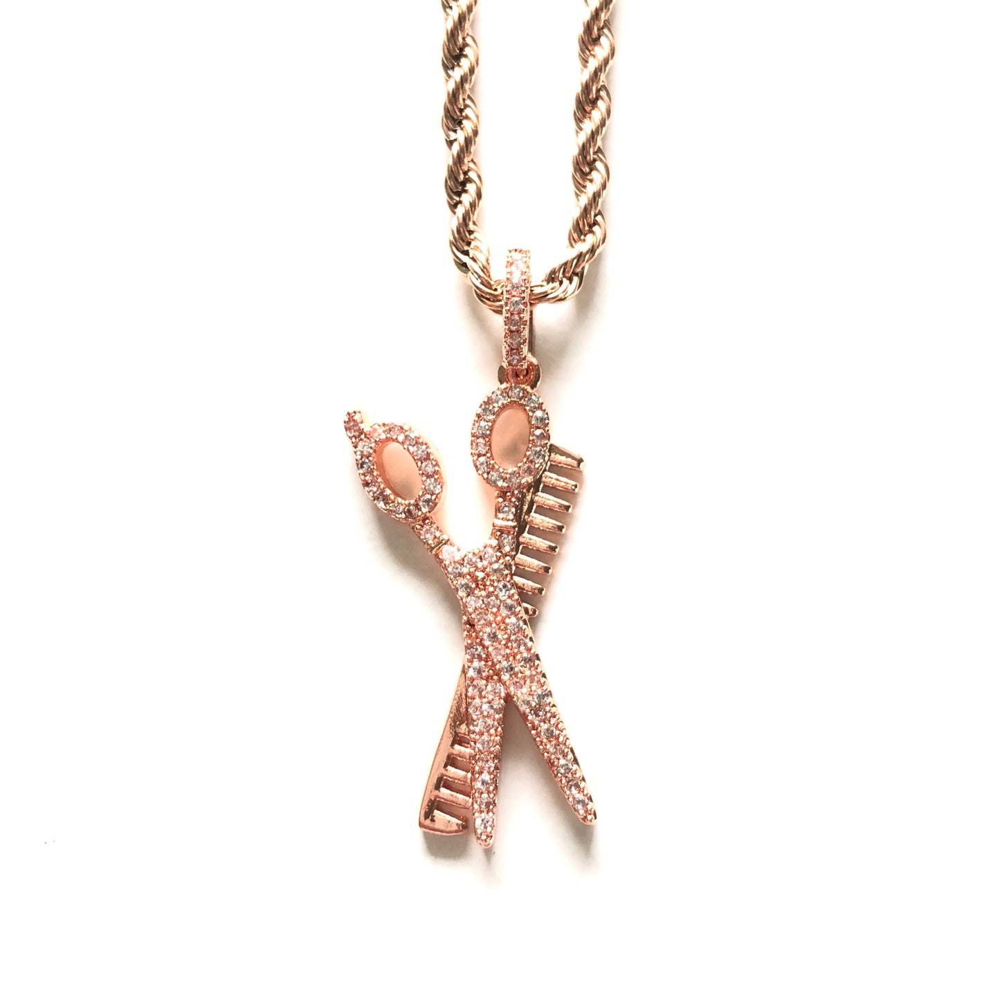 5pcs/lot 18/20/24 inch Stainless Rope Chain CZ Paved Scissor Comb Necklace Rose Gold Necklaces Charms Beads Beyond