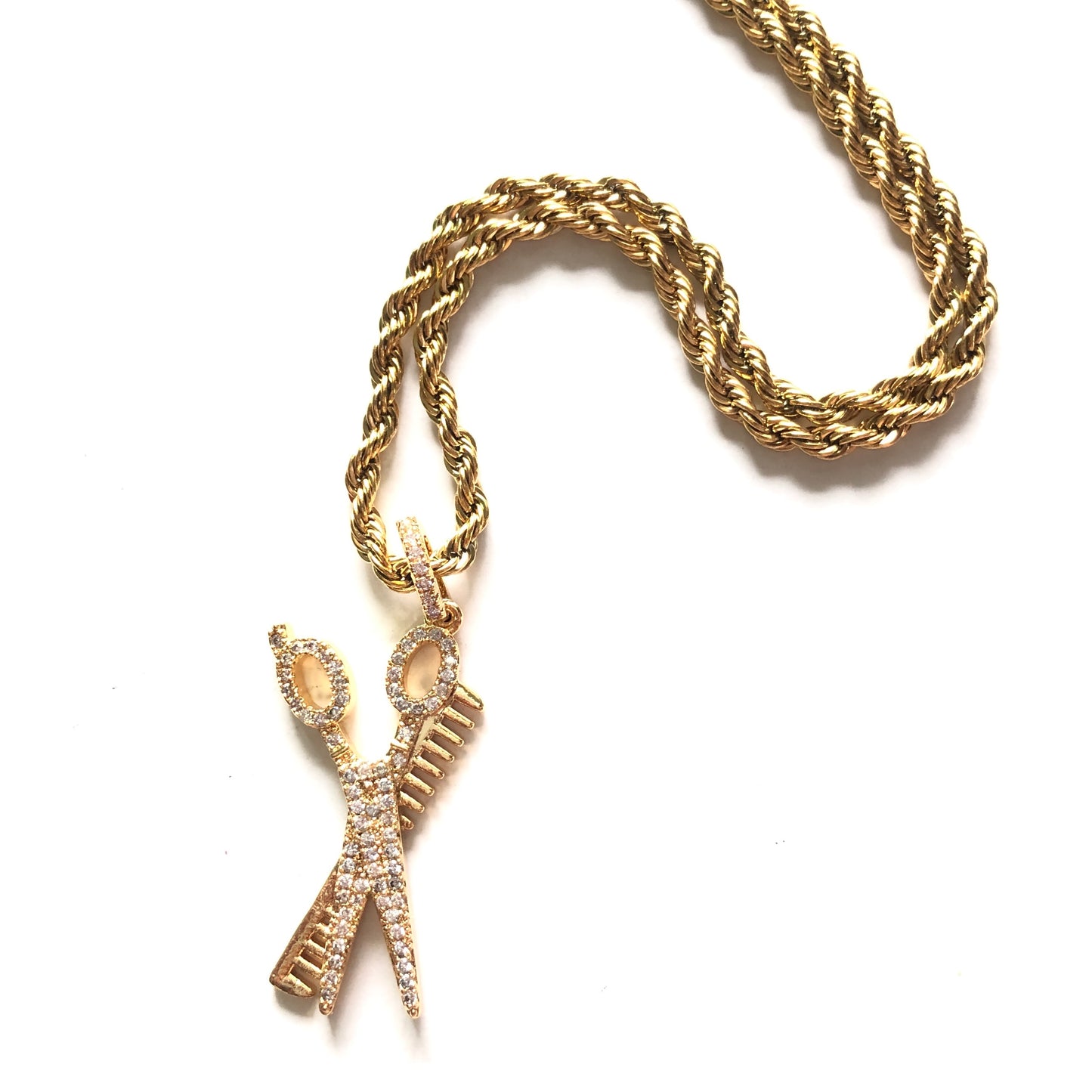 5pcs/lot 18/20/24 inch Stainless Rope Chain CZ Paved Scissor Comb Necklace Necklaces Charms Beads Beyond