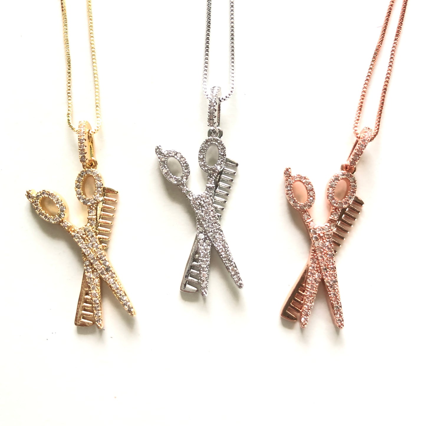 5pcs/lot 41*17mm CZ Paved Scissor Comb Necklace Necklaces Charms Beads Beyond