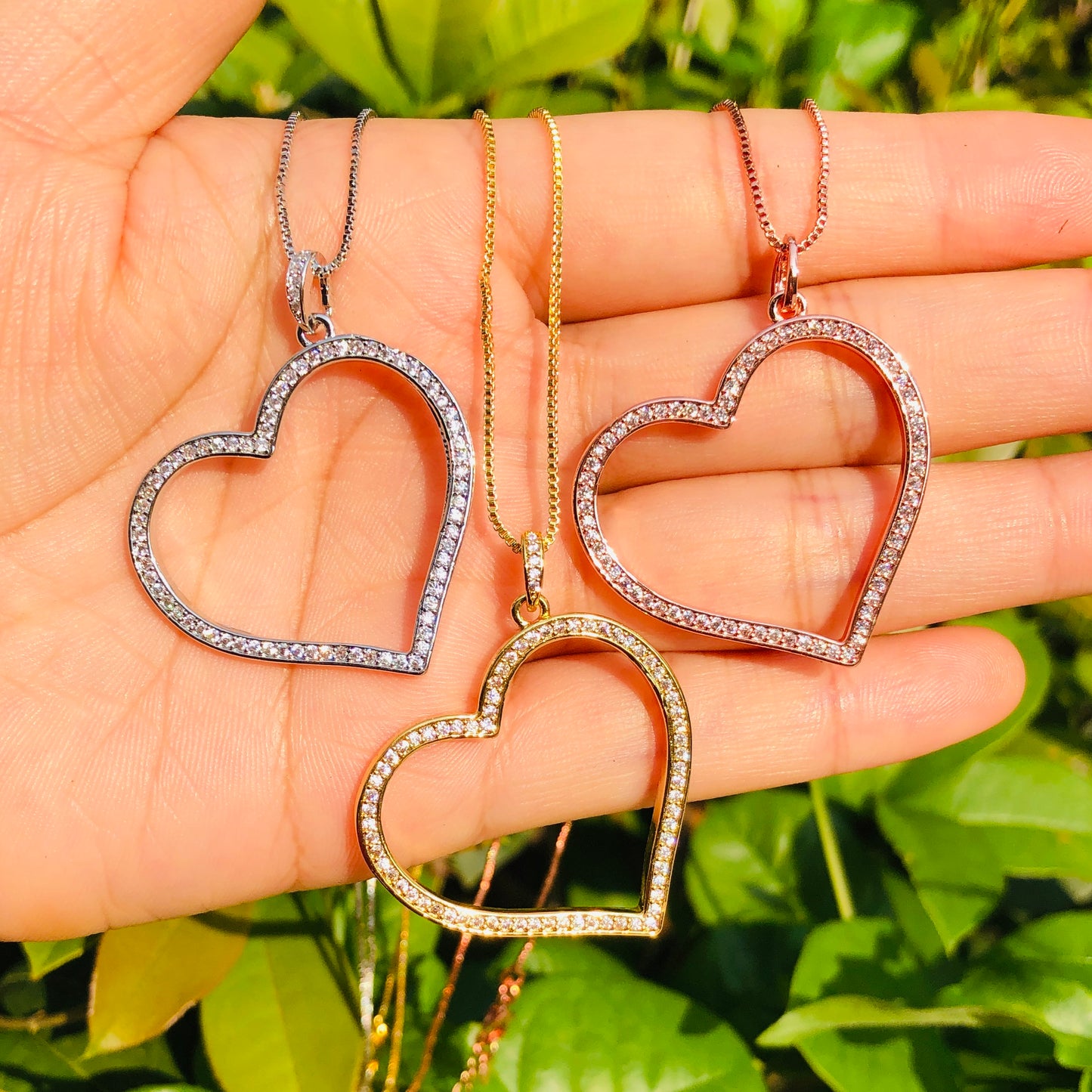 5pcs/lot 32*30mm CZ Paved Heart Necklaces Necklaces Love & Heart Necklaces Charms Beads Beyond