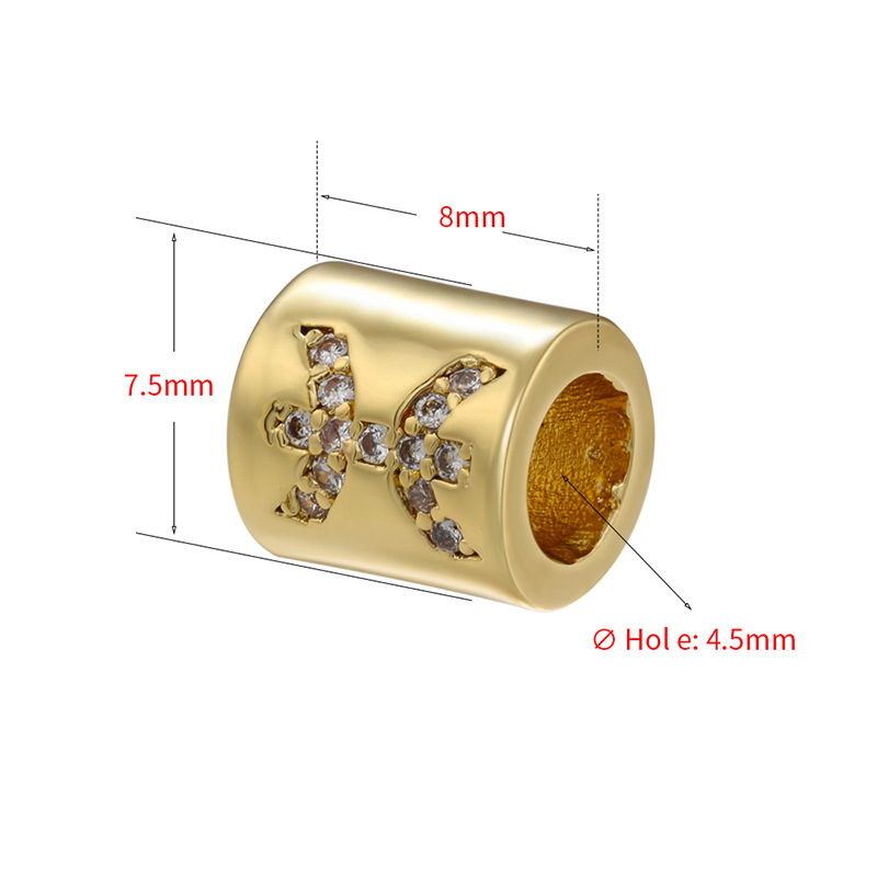 12pcs/lot 8*7.5mm Gold Plated Big Hole CZ Paved Zodiac Tube Spacers Beads CZ Paved Spacers Tube Bar Centerpieces Charms Beads Beyond