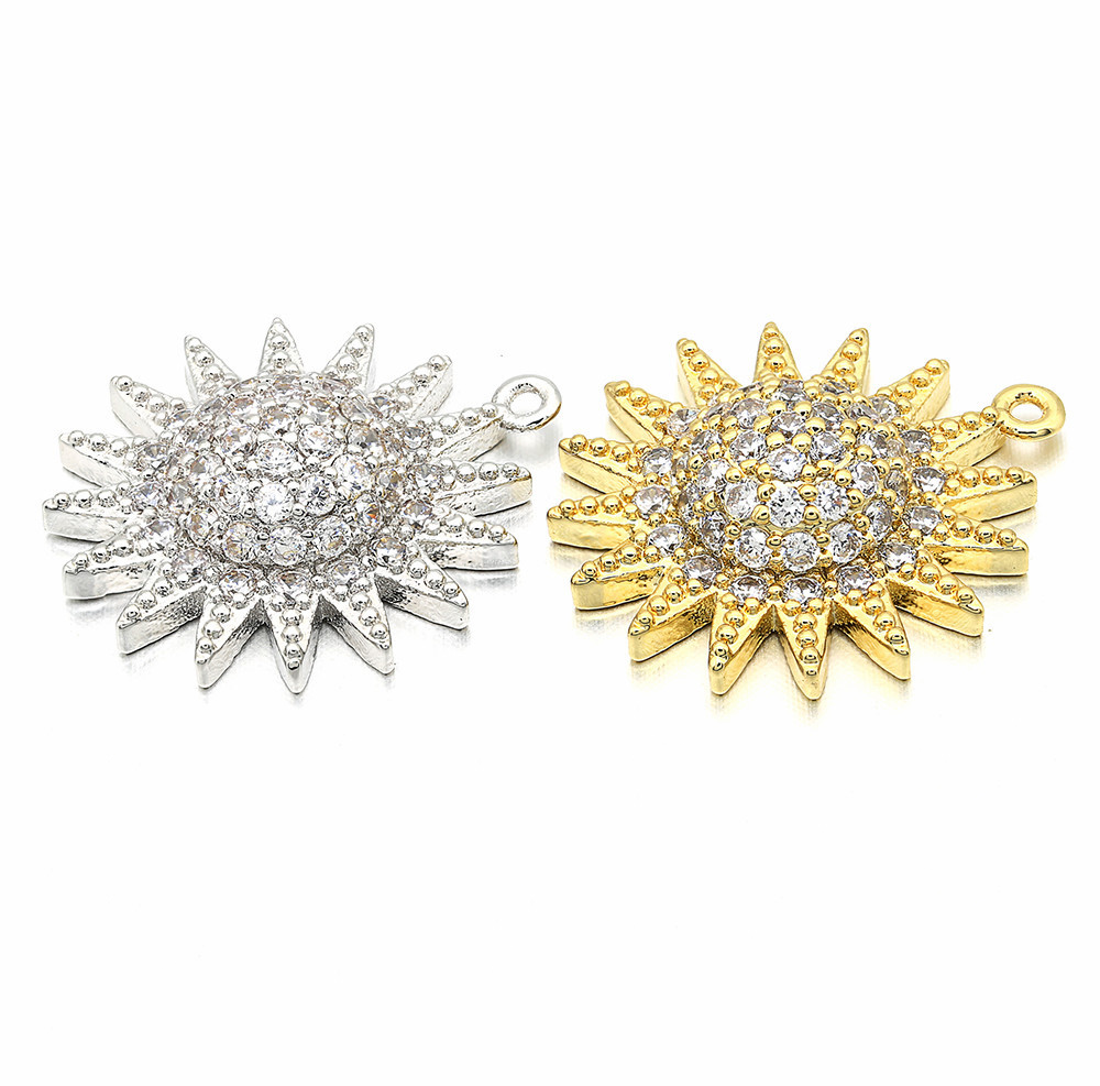 10pcs/lot 18*20mm CZ Paved Sunflower Charms CZ Paved Charms Flowers Charms Beads Beyond