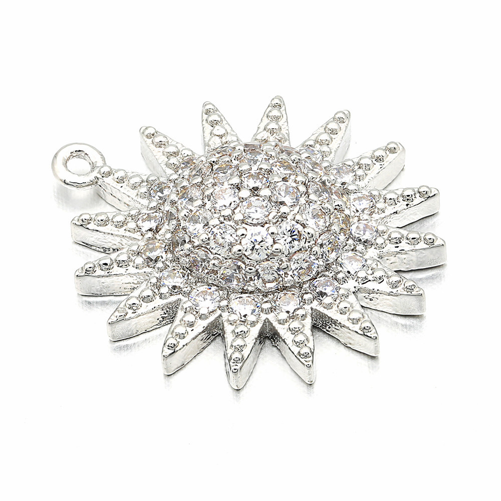 10pcs/lot 18*20mm CZ Paved Sunflower Charms Silver CZ Paved Charms Flowers Charms Beads Beyond