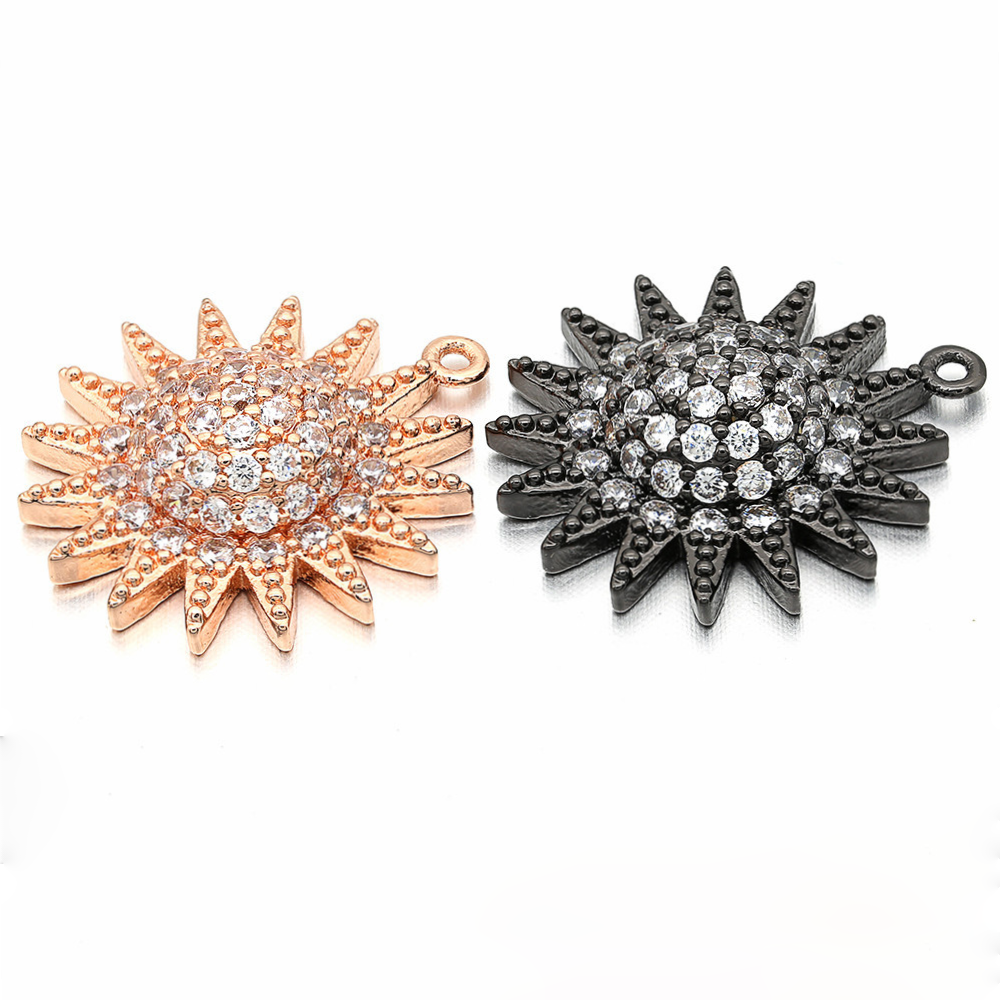 10pcs/lot 18*20mm CZ Paved Sunflower Charms CZ Paved Charms Flowers Charms Beads Beyond