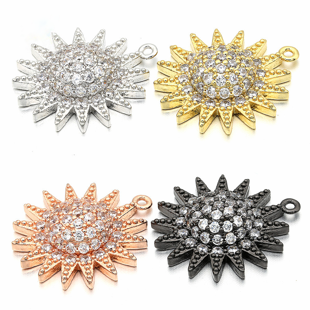 10pcs/lot 18*20mm CZ Paved Sunflower Charms Mix Color CZ Paved Charms Flowers Charms Beads Beyond