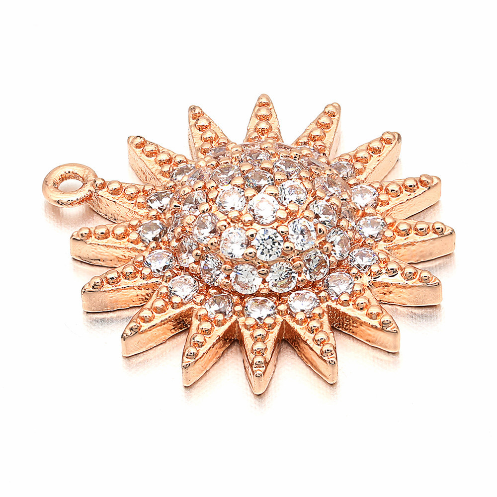10pcs/lot 18*20mm CZ Paved Sunflower Charms Rose Gold CZ Paved Charms Flowers Charms Beads Beyond