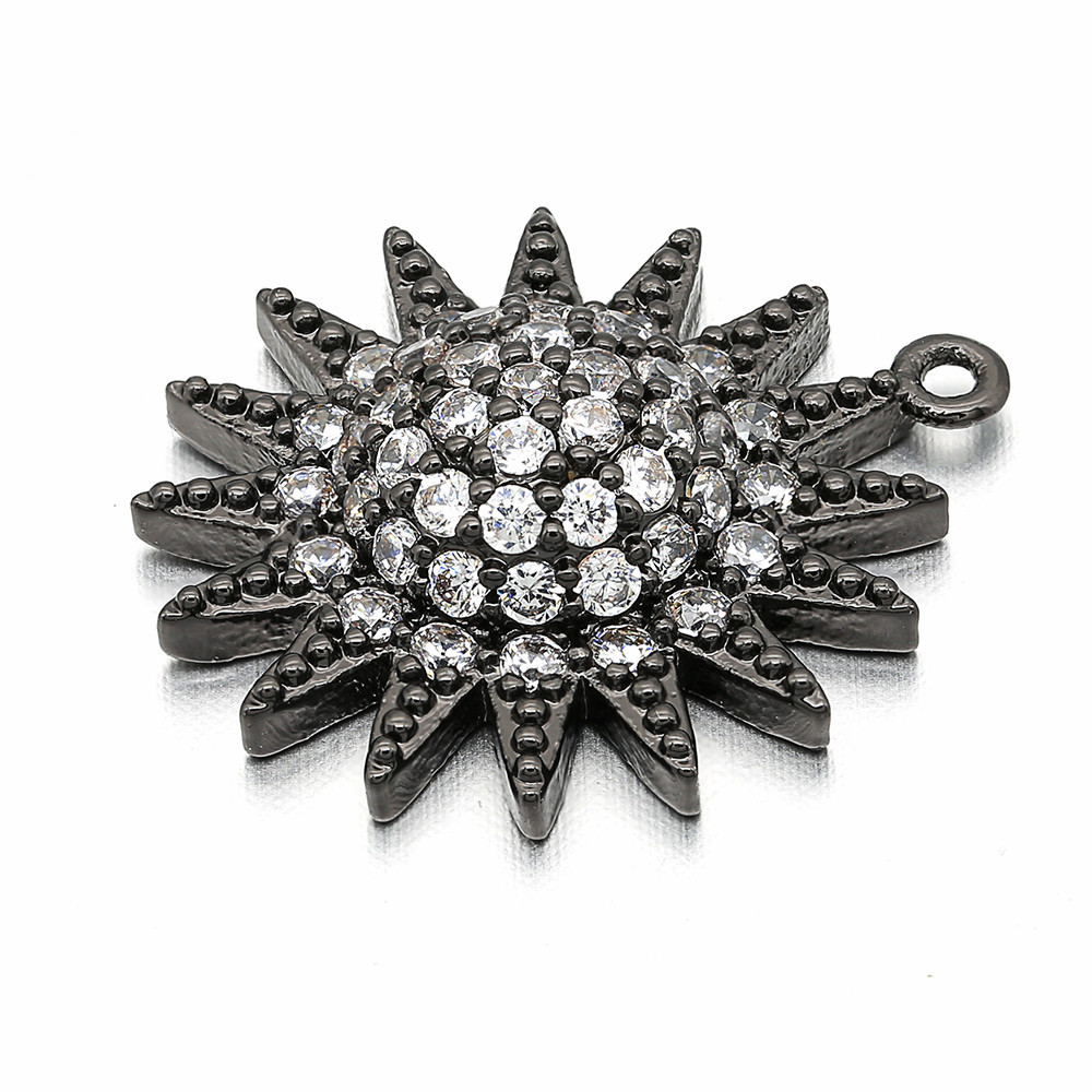 10pcs/lot 18*20mm CZ Paved Sunflower Charms Black CZ Paved Charms Flowers Charms Beads Beyond