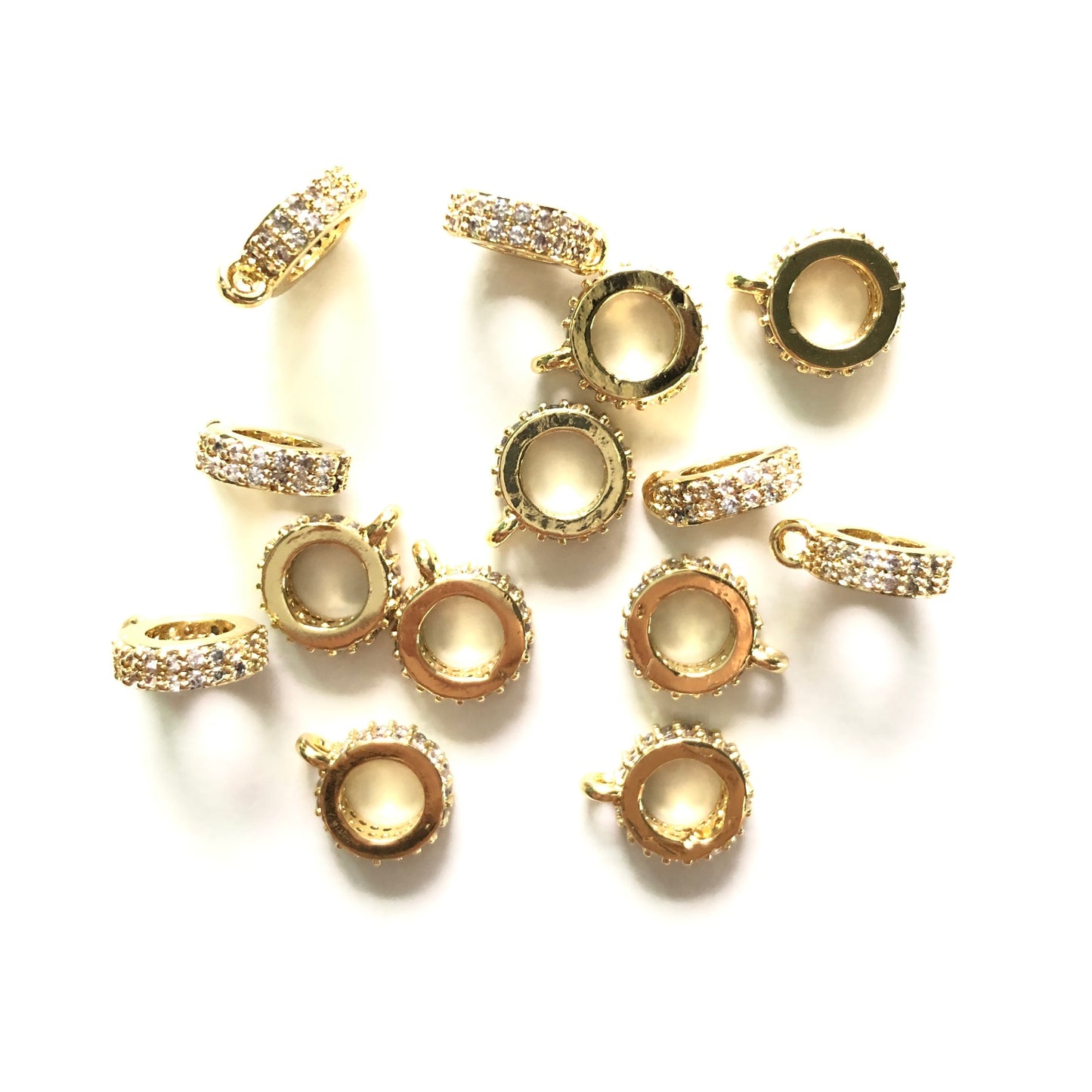 20pcs/lot 9*3mm CZ Paved Round Bail Spacers Gold CZ Paved Spacers Bail Beads Charms Beads Beyond