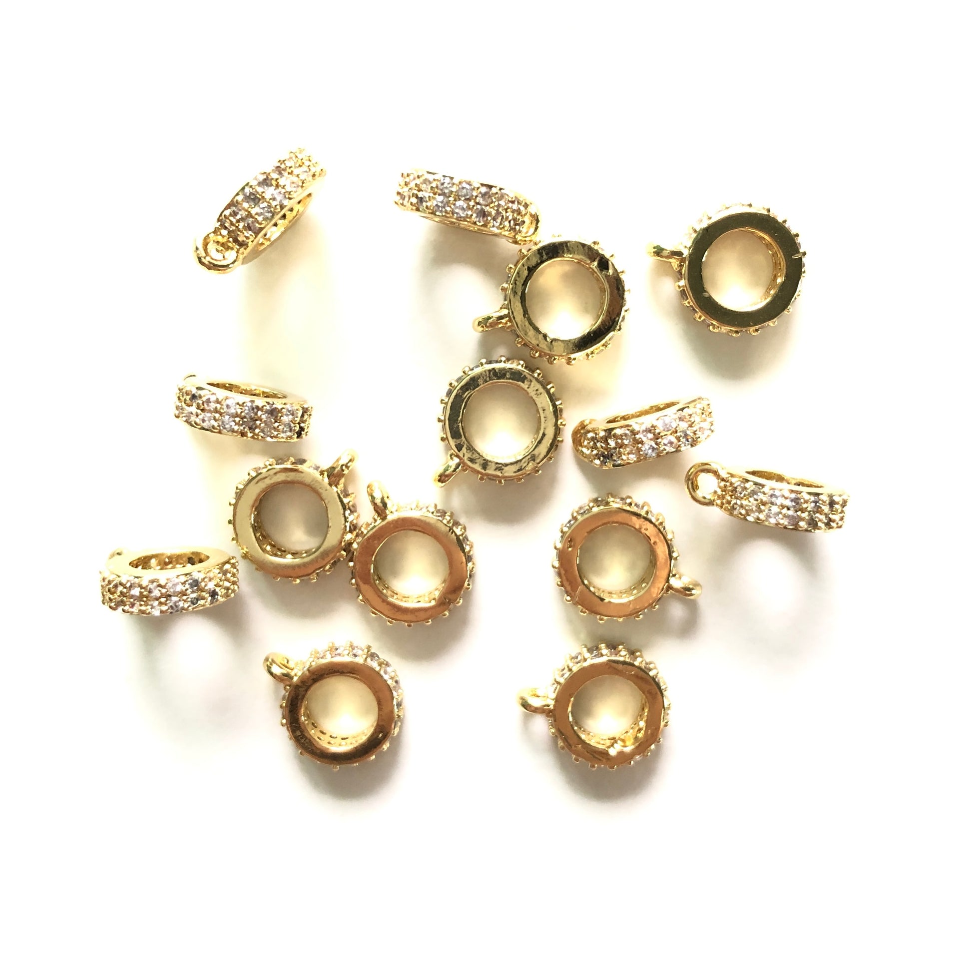 20pcs/lot 9*3mm CZ Paved Round Bail Spacers Gold CZ Paved Spacers Bail Beads Charms Beads Beyond