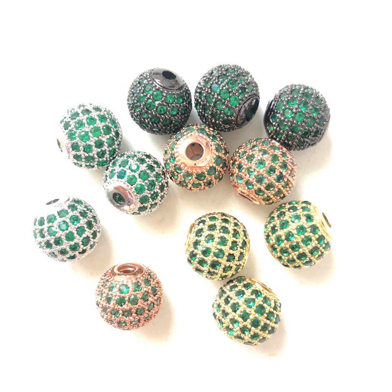 10pcs/lot 10mm Green CZ Paved Ball Spacers Mix Colors CZ Paved Spacers 10mm Beads Ball Beads Colorful Zirconia Charms Beads Beyond