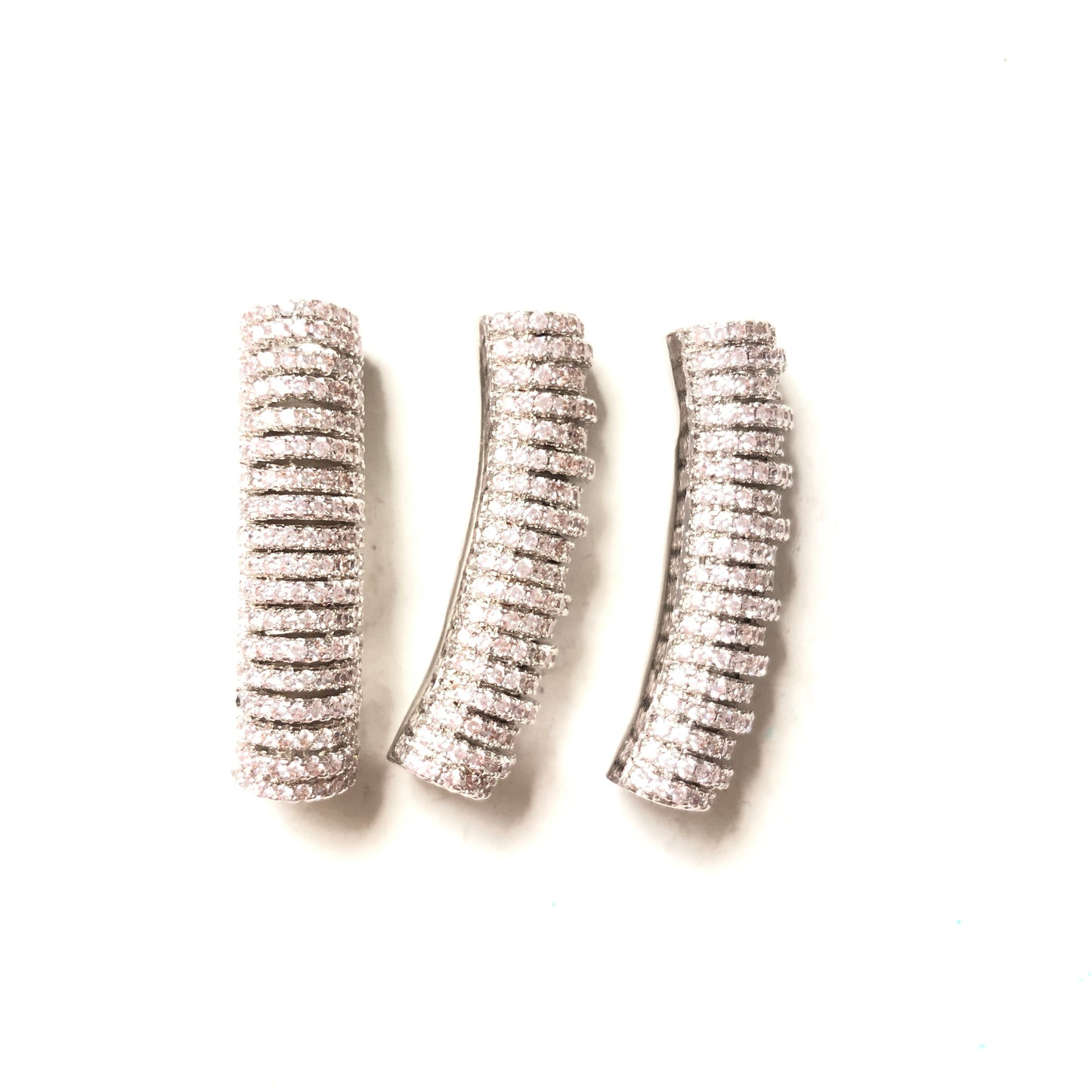 10pcs/lot 33*8mm CZ Paved Hollow Long Tube Bar Spacers Silver CZ Paved Spacers Tube Bar Centerpieces Charms Beads Beyond