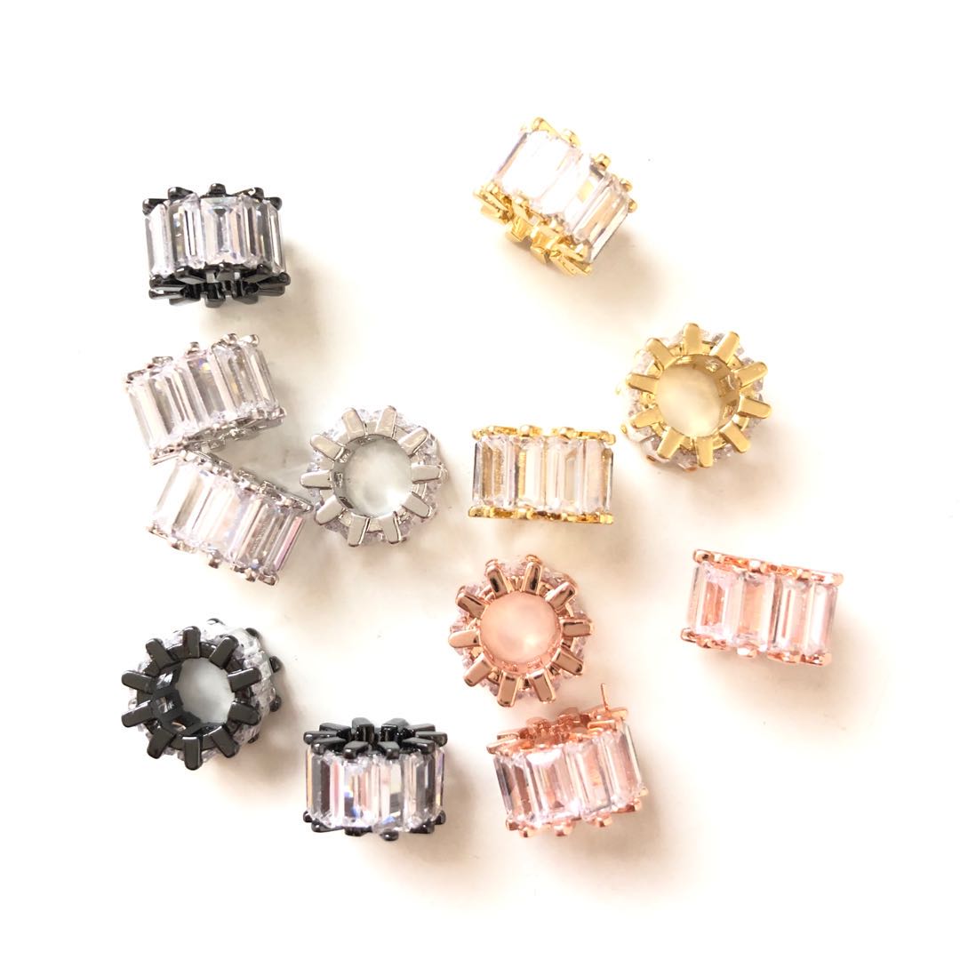10pcs/lot 9.5*6.4mm Clear CZ Paved Big Hole Spacers CZ Paved Spacers Big Hole Beads New Spacers Arrivals Charms Beads Beyond