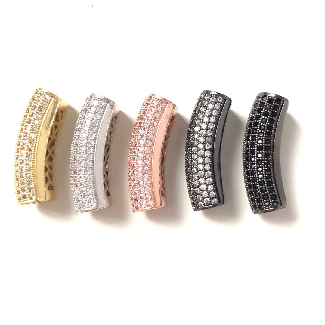 5-10pcs/lot 29.3*9.3mm CZ Paved Tube Bar Spacers Mix Colors CZ Paved Spacers Tube Bar Centerpieces Charms Beads Beyond