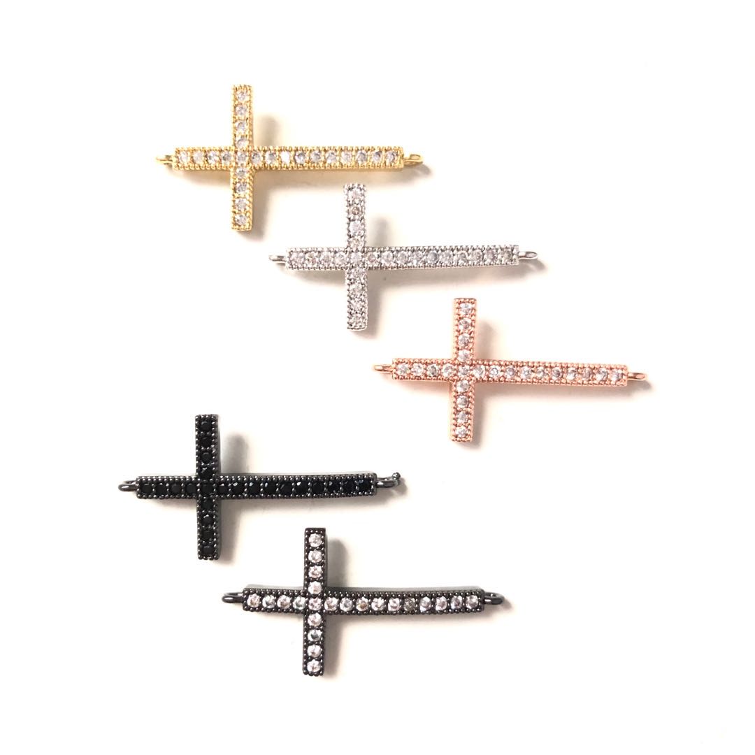 10pcs/lot 30.7*16mm CZ Paved Cross Connectors Mix Color CZ Paved Connectors Cross Charms Beads Beyond
