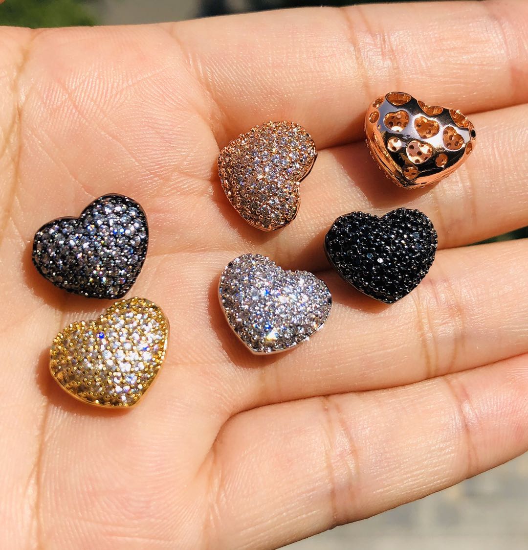 10pcs/lot 13*11mm CZ Paved Big Heart Centerpiece Spacers CZ Paved Spacers Heart Spacers Charms Beads Beyond