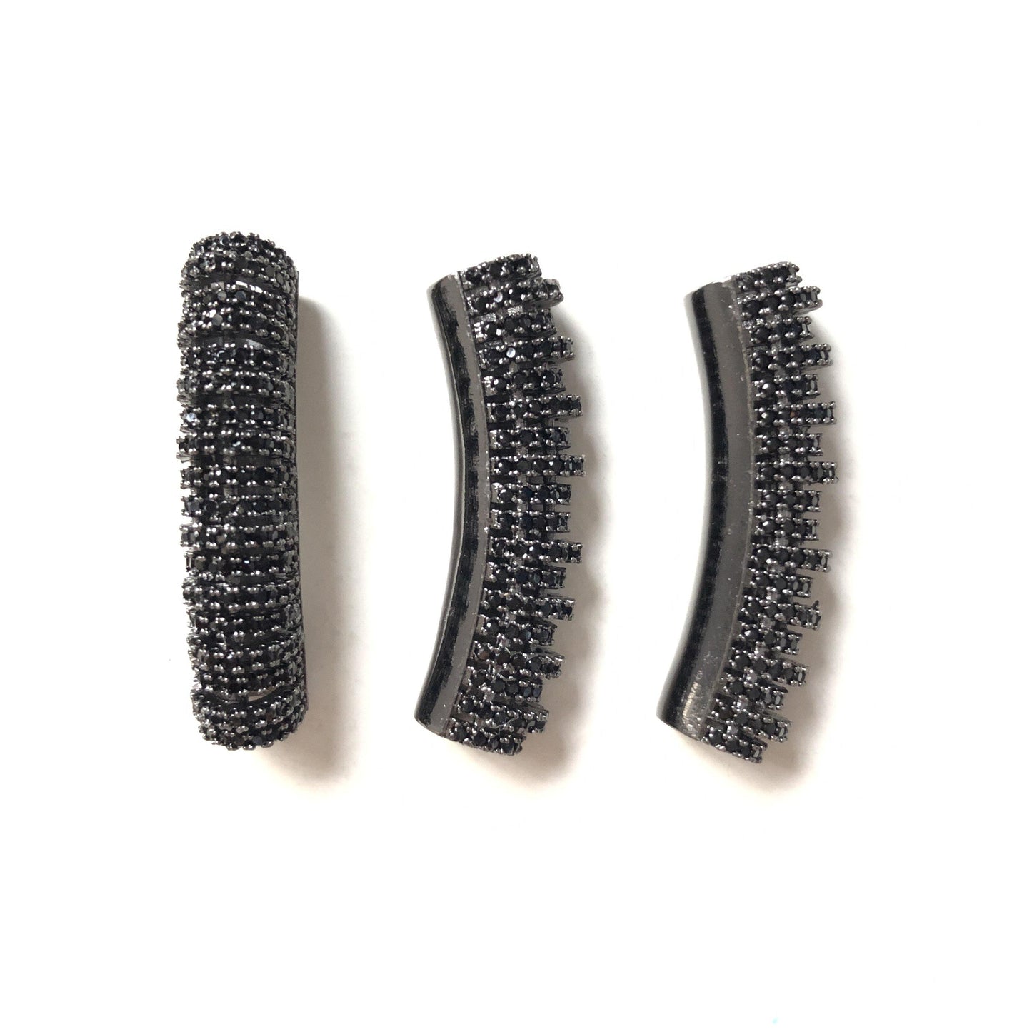 10pcs/lot 32.4*7.4mm CZ Paved Hollow Long Tube Bar Spacers Black on Black CZ Paved Spacers Tube Bar Centerpieces Charms Beads Beyond