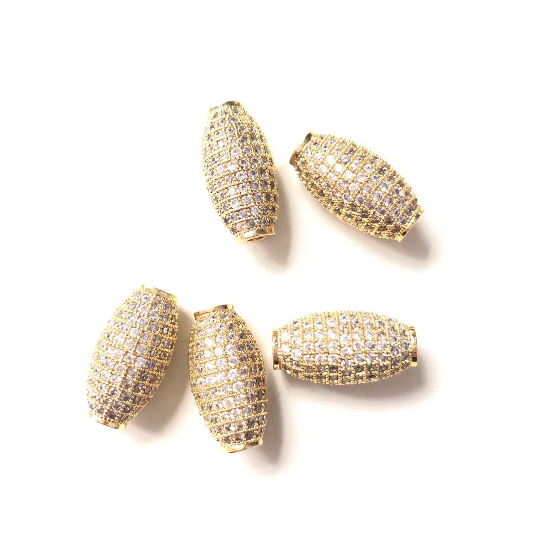10pcs/lot 20*10mm Clear CZ Paved Oliver Centerpiece Spacers Gold CZ Paved Spacers Oval Spacers Charms Beads Beyond