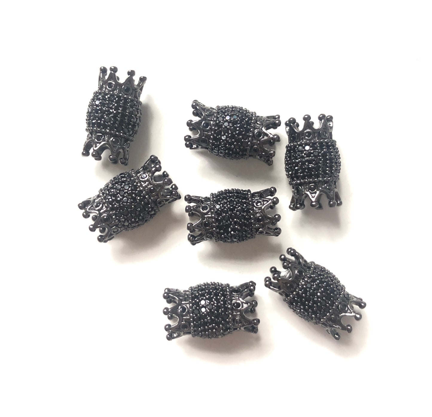 10pcs/lot 16*9mm CZ Paved Double Crown Spacers Black on Black CZ Paved Spacers Crown Beads Charms Beads Beyond