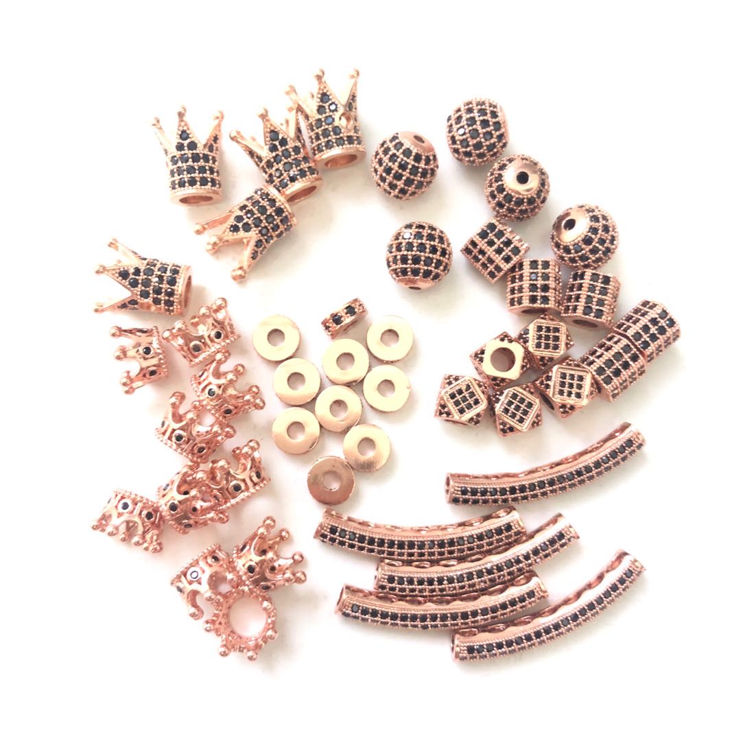 45pcs/lot Black CZ Paved Spacers Mix Set-Rose Gold Black on Rose GoldSet CZ Paved Spacers Mix Spacers Beads Set Charms Beads Beyond