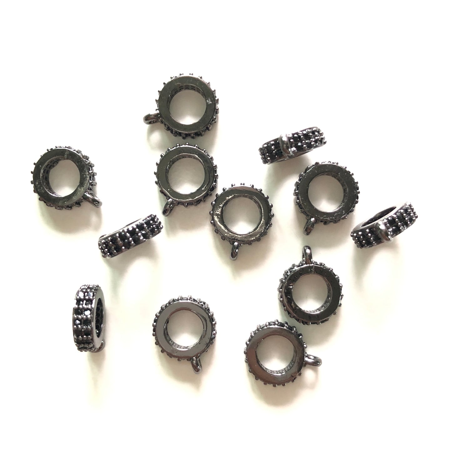 20pcs/lot 9*3mm CZ Paved Round Bail Spacers Black on Black CZ Paved Spacers Bail Beads Charms Beads Beyond