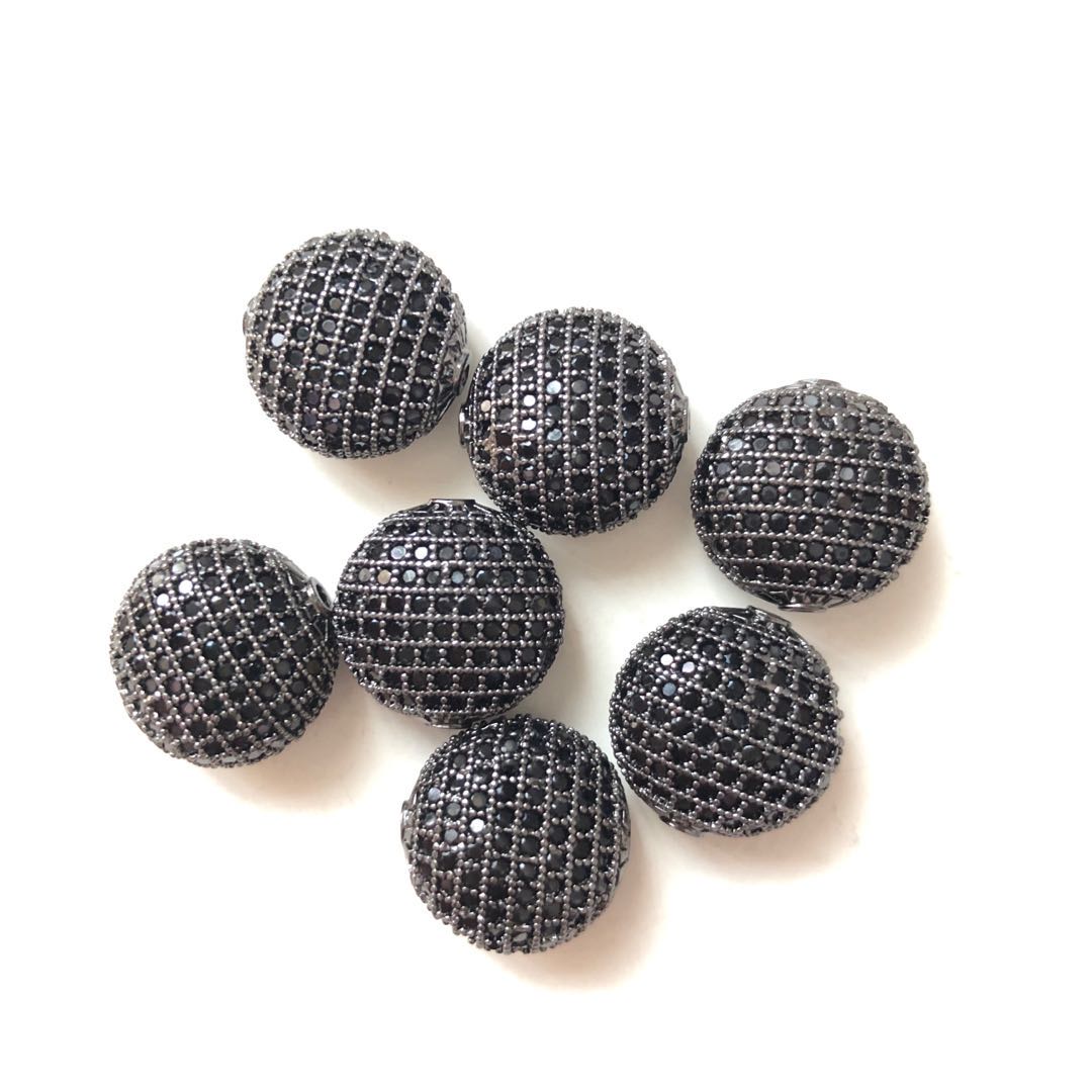 10pcs/lot 14*15mm CZ Paved Flat Round Ball Centerpiece Spacers Black CZ Paved Spacers Flat Round Spacers Charms Beads Beyond