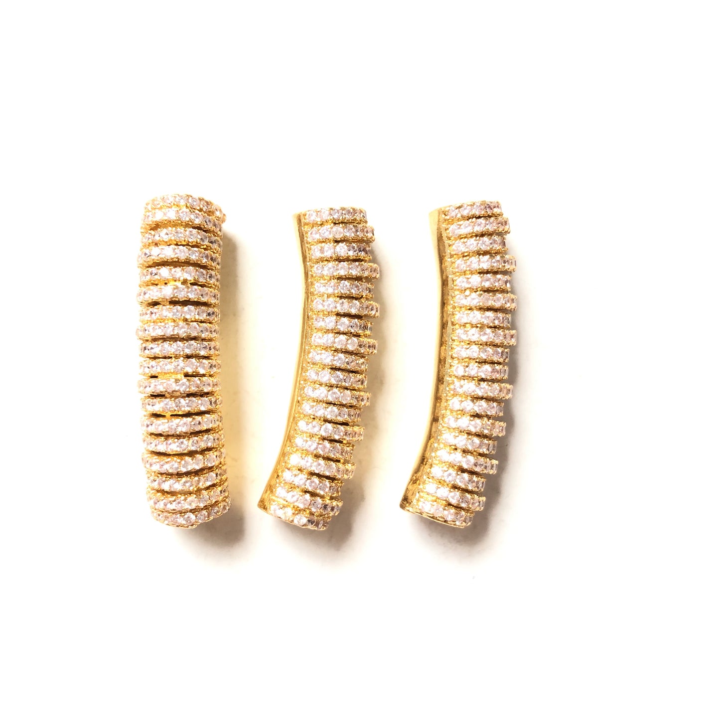 10pcs/lot 33*8mm CZ Paved Hollow Long Tube Bar Spacers Gold CZ Paved Spacers Tube Bar Centerpieces Charms Beads Beyond