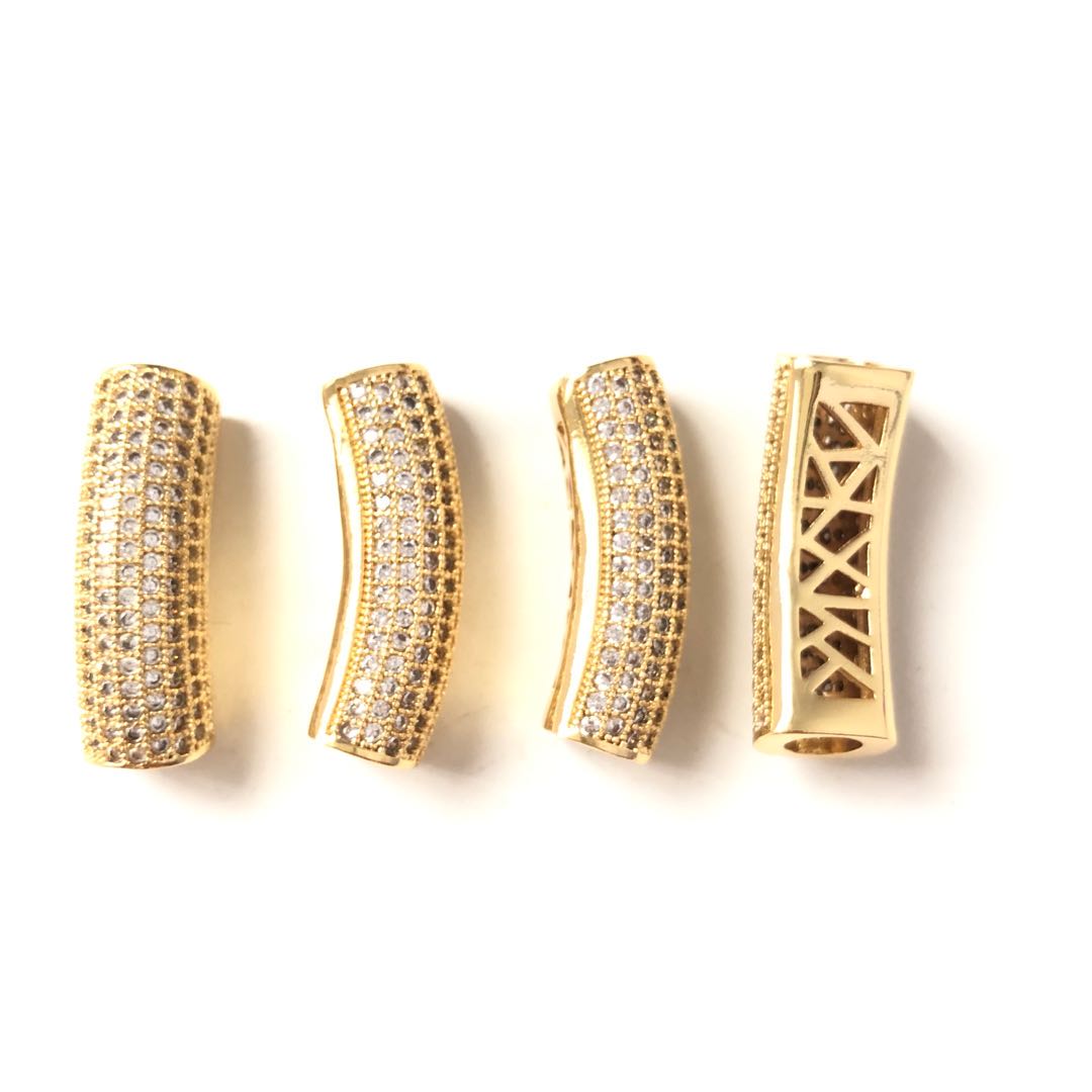 5-10pcs/lot 29.3*9.3mm CZ Paved Tube Bar Spacers Gold CZ Paved Spacers Tube Bar Centerpieces Charms Beads Beyond