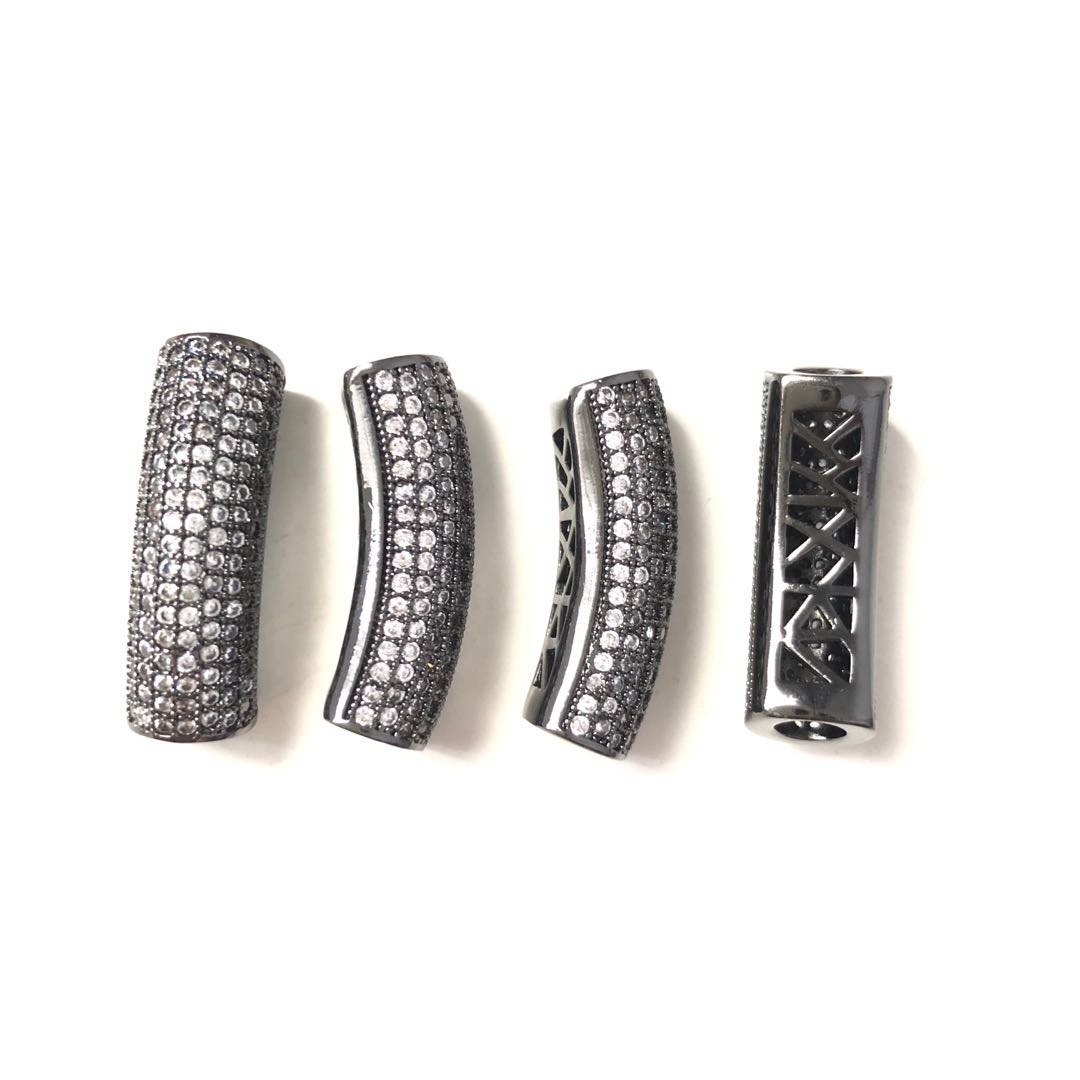 5-10pcs/lot 29.3*9.3mm CZ Paved Tube Bar Spacers Black CZ Paved Spacers Tube Bar Centerpieces Charms Beads Beyond