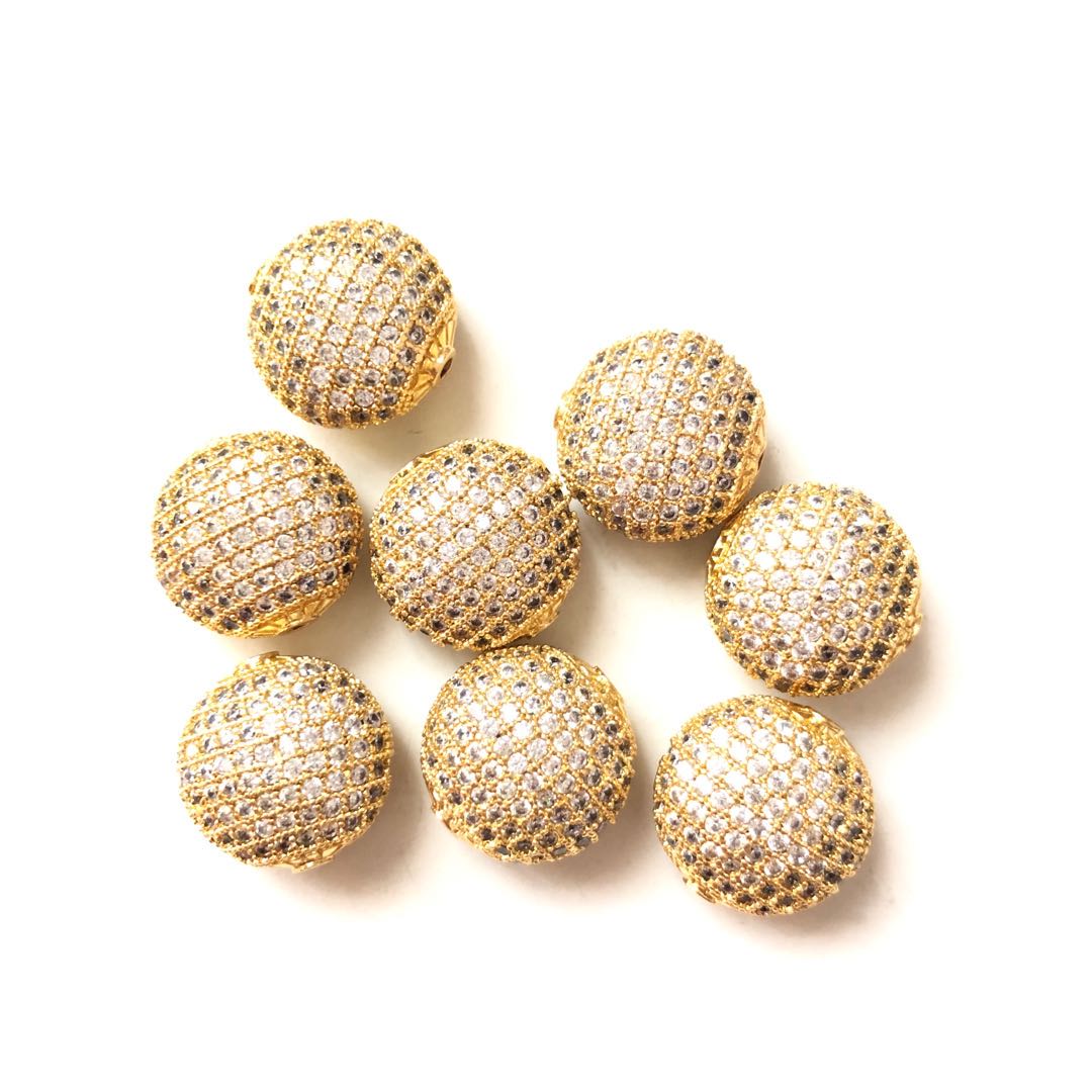 10pcs/lot 14*15mm CZ Paved Flat Round Ball Centerpiece Spacers Gold CZ Paved Spacers Flat Round Spacers Charms Beads Beyond