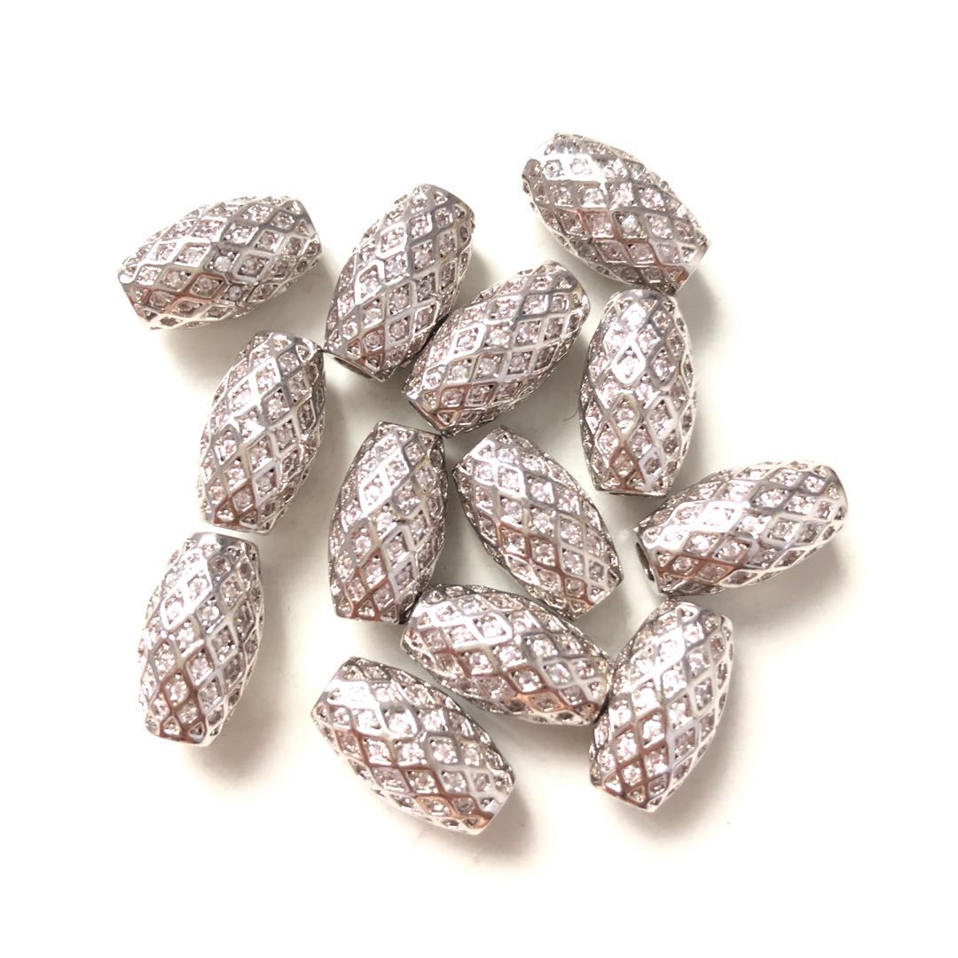 10pcs/lot 14*8.2mm CZ Paved Oliver Centerpiece Spacers Silver CZ Paved Spacers Oval Spacers Charms Beads Beyond