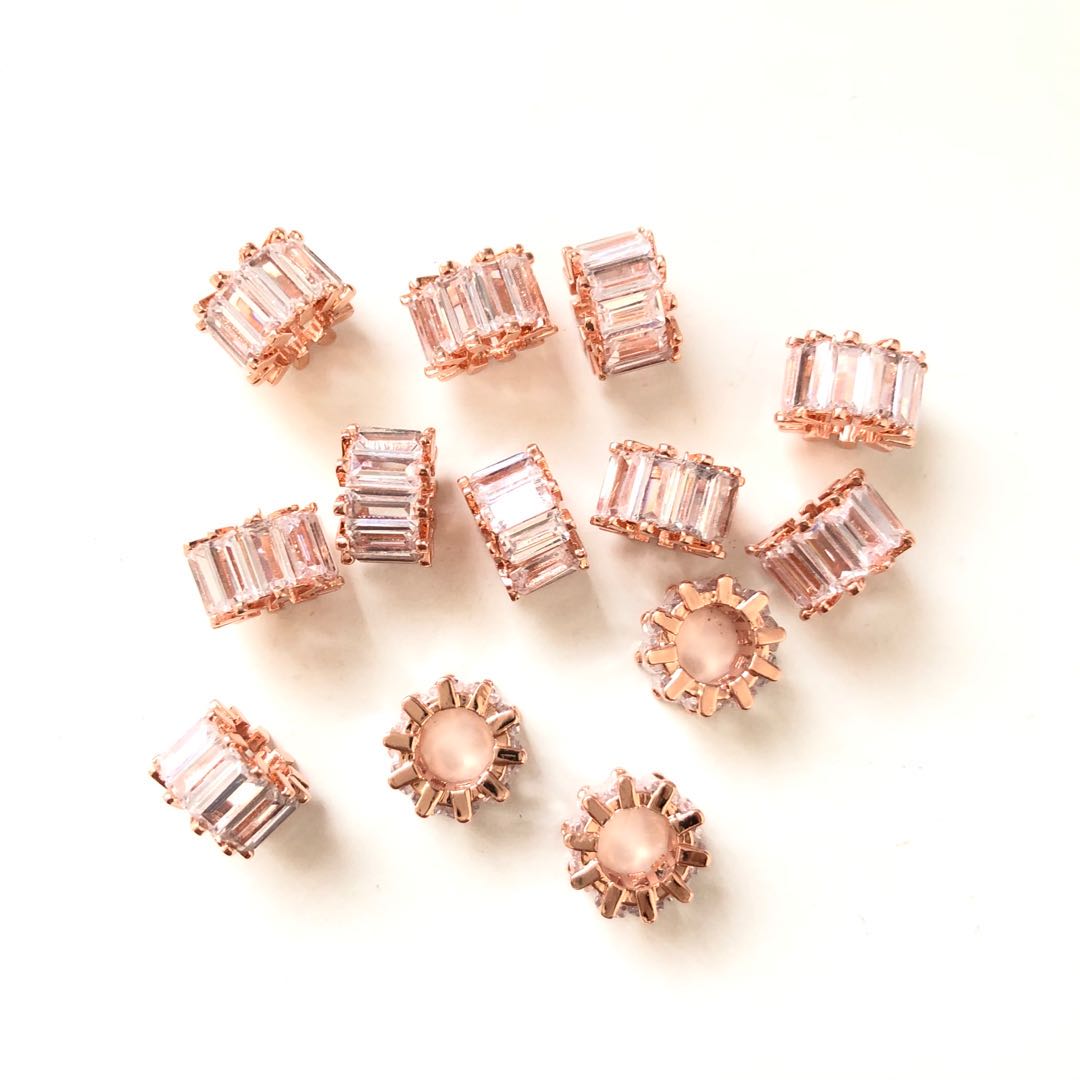 10pcs/lot 9.5*6.4mm Clear CZ Paved Big Hole Spacers Rose Gold CZ Paved Spacers Big Hole Beads New Spacers Arrivals Charms Beads Beyond
