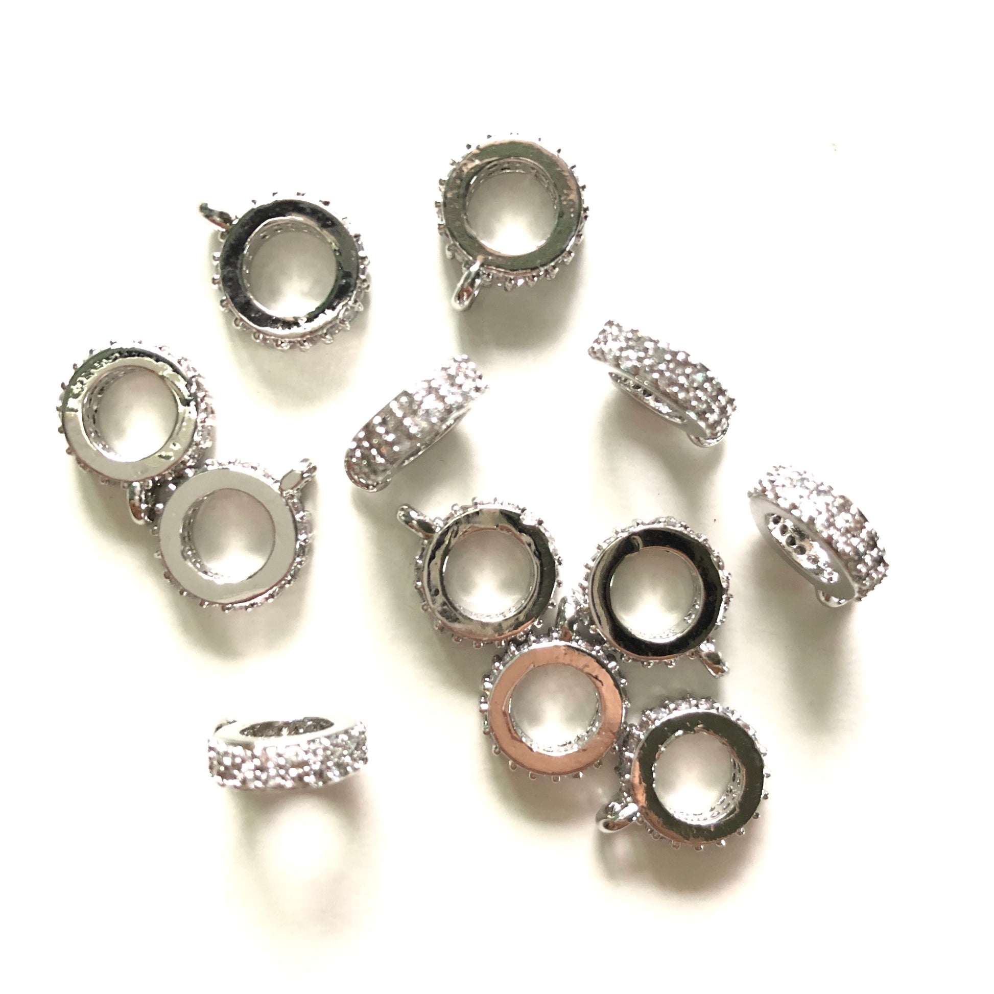 20pcs/lot 9*3mm CZ Paved Round Bail Spacers Silver CZ Paved Spacers Bail Beads Charms Beads Beyond