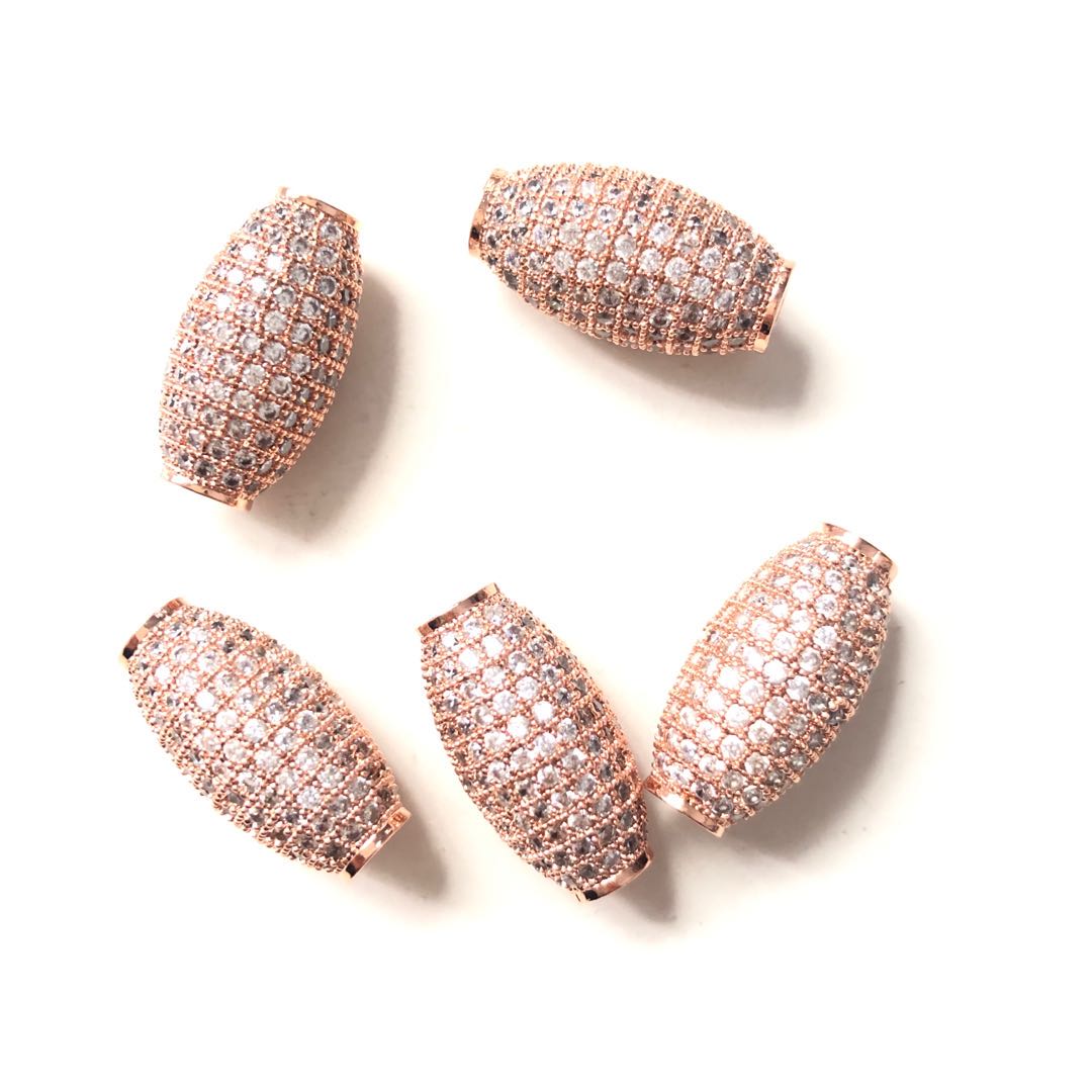 10pcs/lot 20*10mm Clear CZ Paved Oliver Centerpiece Spacers Rose Gold CZ Paved Spacers Oval Spacers Charms Beads Beyond