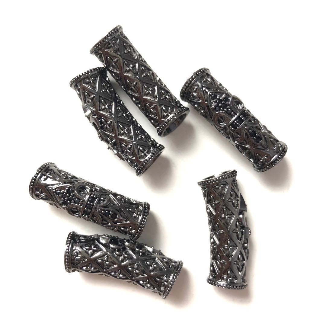 20pcs/lot 26*10.5mm Black CZ Paved Long Tube Bar Spacers Black CZ Paved Spacers Tube Bar Centerpieces Charms Beads Beyond