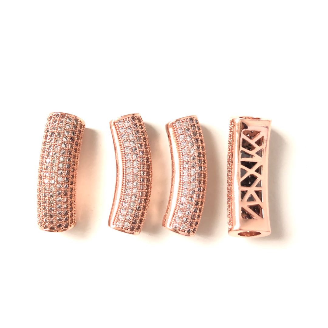 5-10pcs/lot 29.3*9.3mm CZ Paved Tube Bar Spacers Rose Gold CZ Paved Spacers Tube Bar Centerpieces Charms Beads Beyond