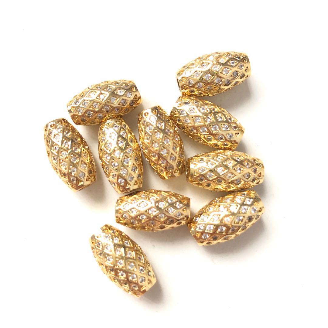 10pcs/lot 14*8.2mm CZ Paved Oliver Centerpiece Spacers Gold CZ Paved Spacers Oval Spacers Charms Beads Beyond
