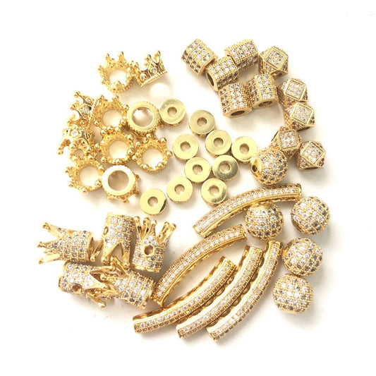 45pcs/lot Clear CZ Paved Spacers Mix Set-Gold Gold Set CZ Paved Spacers Mix Spacers Beads Set Charms Beads Beyond