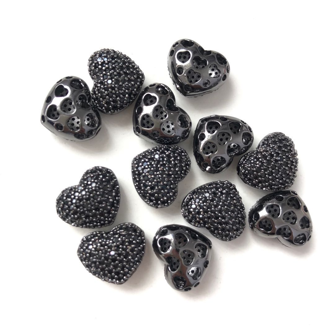 10pcs/lot 13*11mm CZ Paved Big Heart Centerpiece Spacers Black on Black CZ Paved Spacers Heart Spacers Charms Beads Beyond