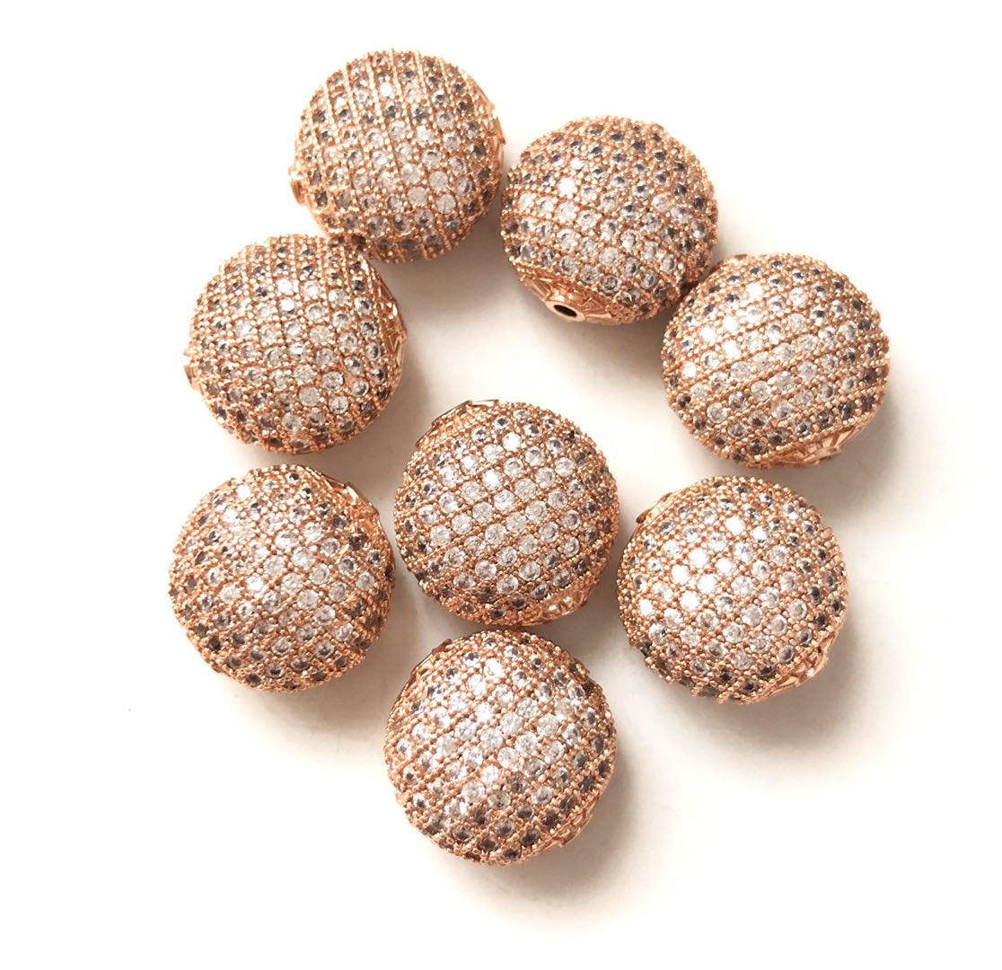 10pcs/lot 14*15mm CZ Paved Flat Round Ball Centerpiece Spacers Rose Gold CZ Paved Spacers Flat Round Spacers Charms Beads Beyond