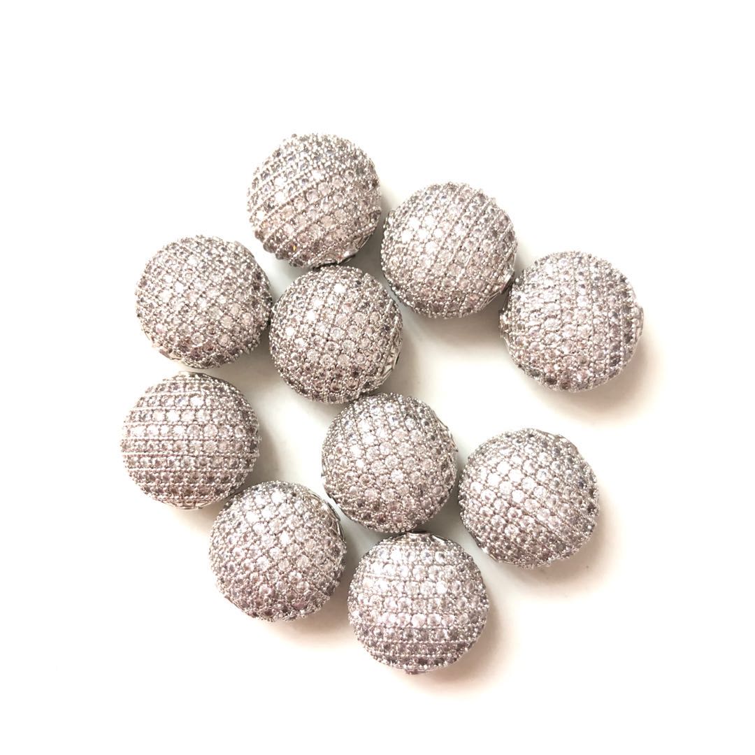 10pcs/lot 14*15mm CZ Paved Flat Round Ball Centerpiece Spacers Silver CZ Paved Spacers Flat Round Spacers Charms Beads Beyond