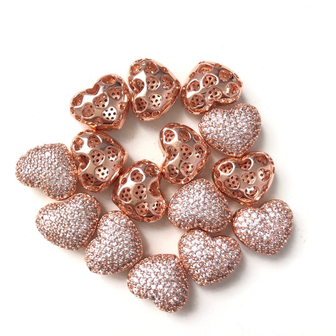 10pcs/lot 13*11mm CZ Paved Big Heart Centerpiece Spacers Rose Gold CZ Paved Spacers Heart Spacers Charms Beads Beyond