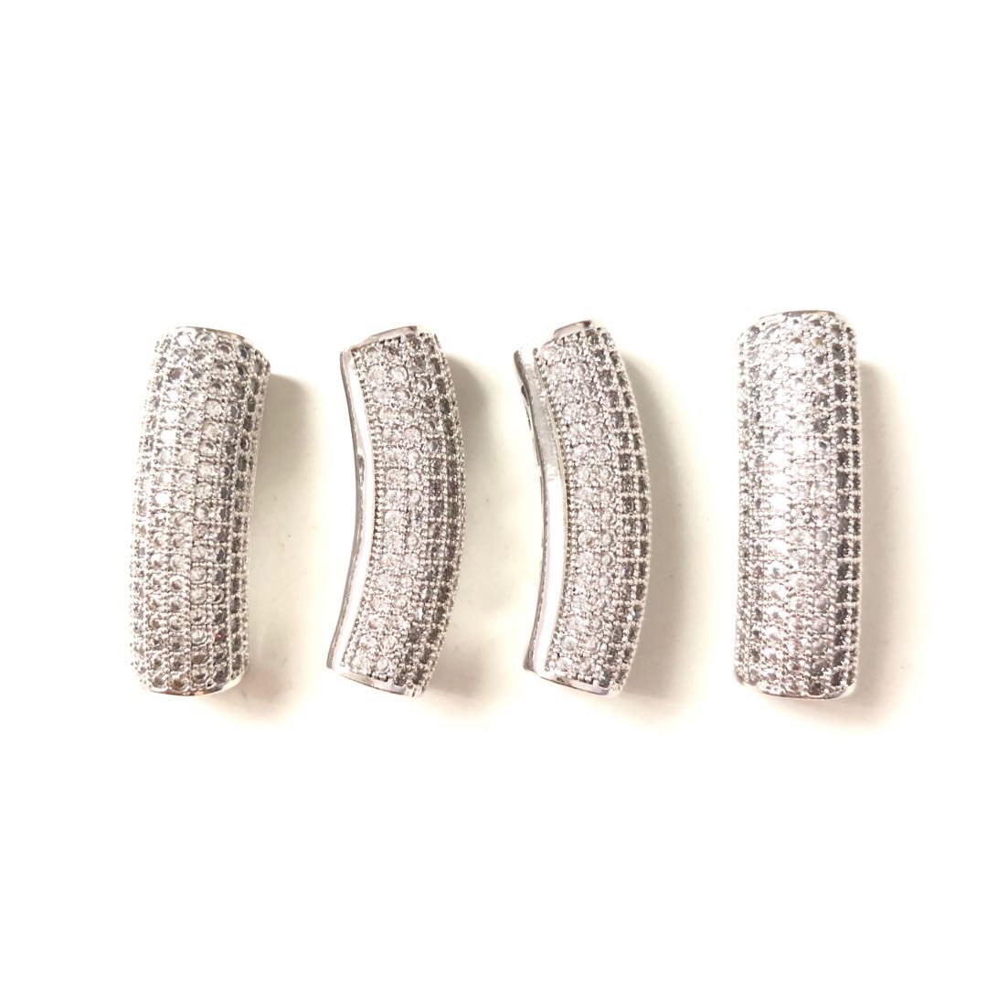5-10pcs/lot 29.3*9.3mm CZ Paved Tube Bar Spacers Silver CZ Paved Spacers Tube Bar Centerpieces Charms Beads Beyond