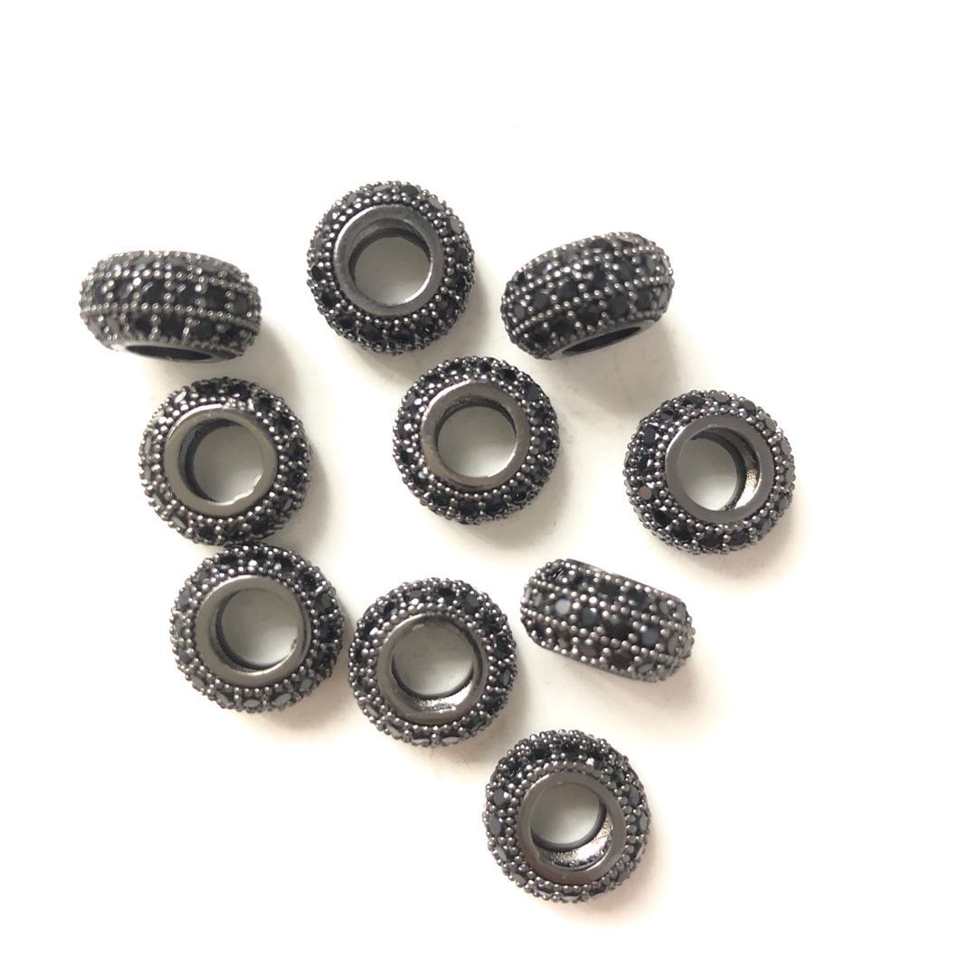 10-20-50pcs/lot 11*6.2mm CZ Wheel Rondelle Spacers Black on Black CZ Paved Spacers Rondelle Beads Wholesale Charms Beads Beyond