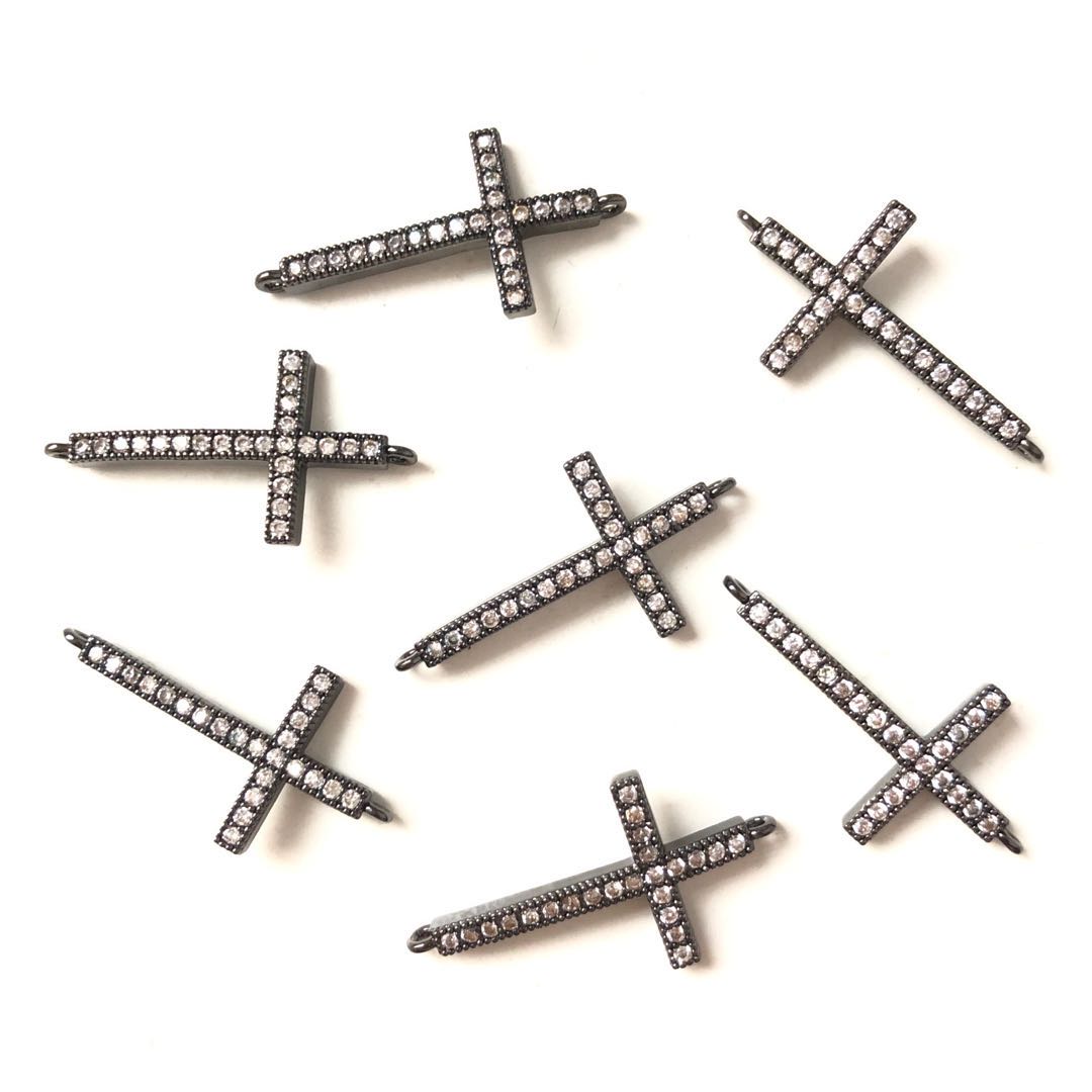 10pcs/lot 30.7*16mm CZ Paved Cross Connectors Black CZ Paved Connectors Cross Charms Beads Beyond