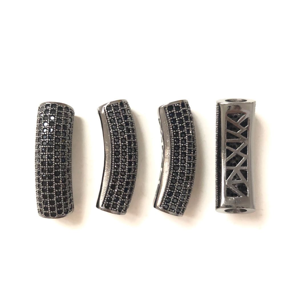 5-10pcs/lot 29.3*9.3mm CZ Paved Tube Bar Spacers Black on Black CZ Paved Spacers Tube Bar Centerpieces Charms Beads Beyond
