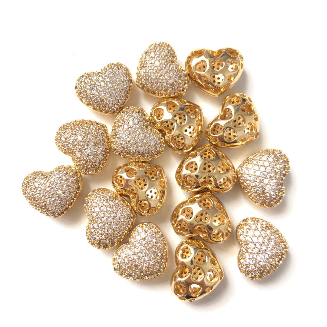 10pcs/lot 13*11mm CZ Paved Big Heart Centerpiece Spacers Gold CZ Paved Spacers Heart Spacers Charms Beads Beyond