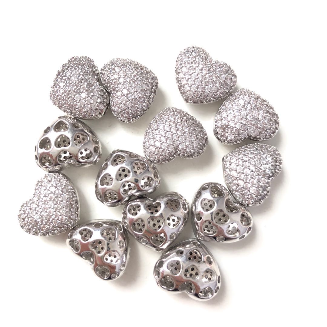 10pcs/lot 13*11mm CZ Paved Big Heart Centerpiece Spacers Silver CZ Paved Spacers Heart Spacers Charms Beads Beyond