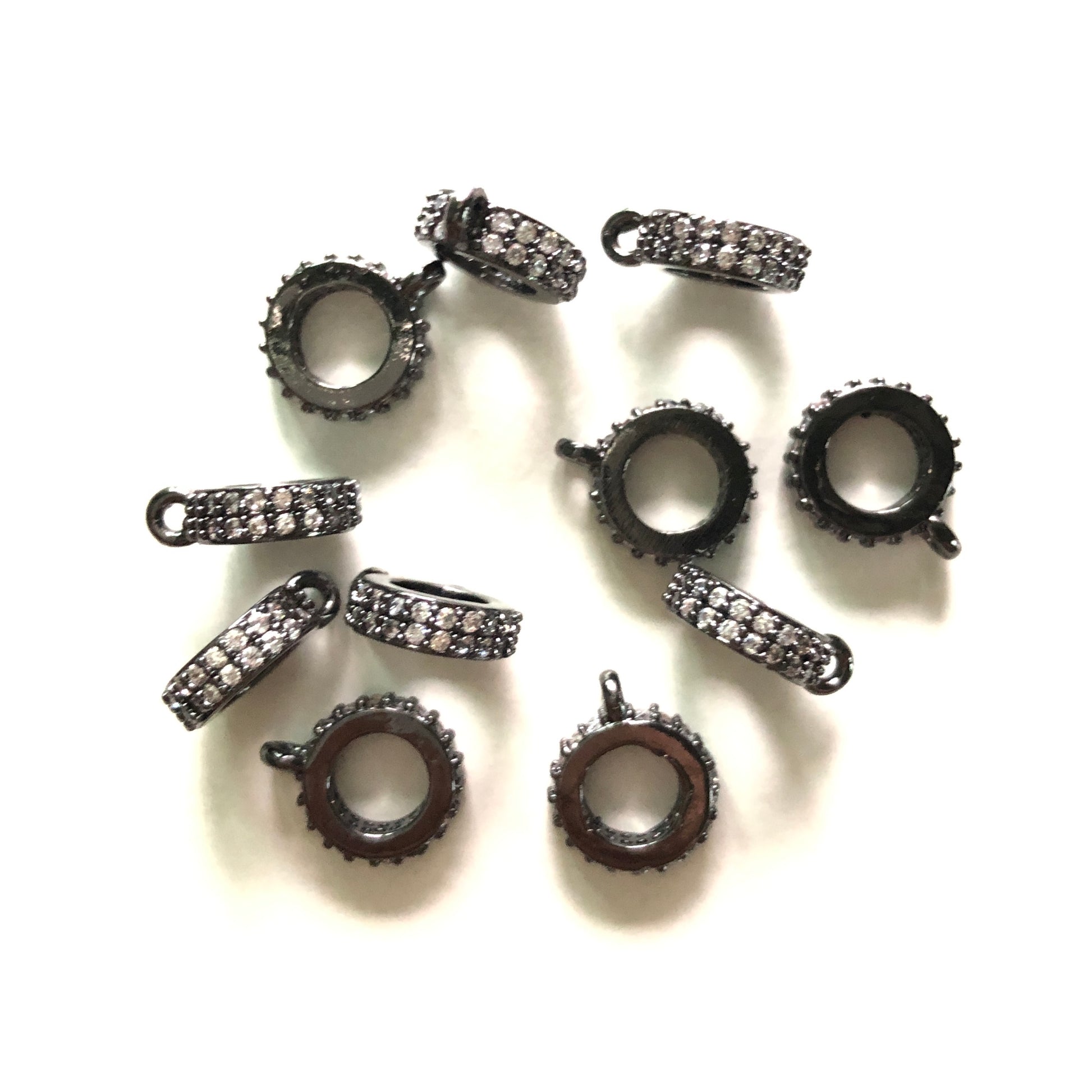 20pcs/lot 9*3mm CZ Paved Round Bail Spacers Black CZ Paved Spacers Bail Beads Charms Beads Beyond